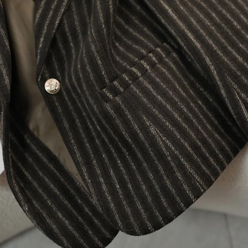 Women's Stripe Woolen Formal Blazer Suit Notched Collar Business Jacket Ladies Office Blazers