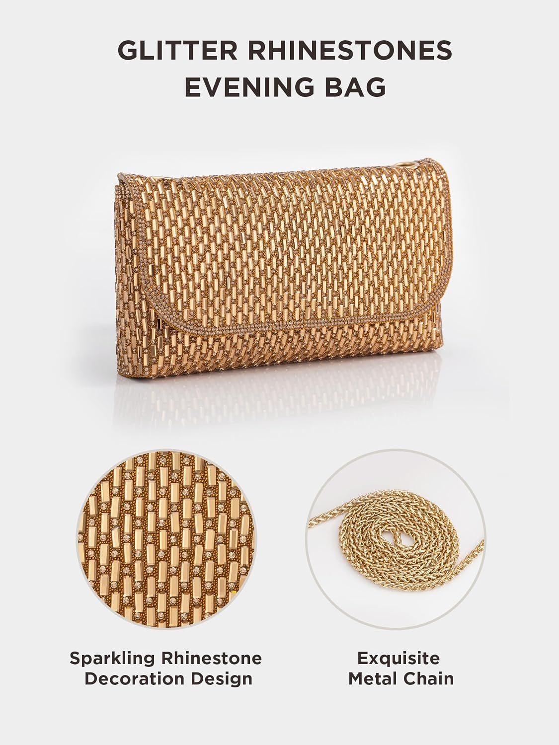 Women's Rhinestone Clutch Woven Evening Crossbody Purse Gold Women's Rhinestone Clutch Woven Evening Crossbody Purse Gold