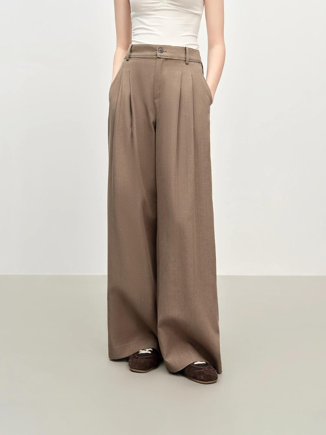 Women's Retro Style Loose Pleated Drape Straight Pants Autumn Wide Leg for Women