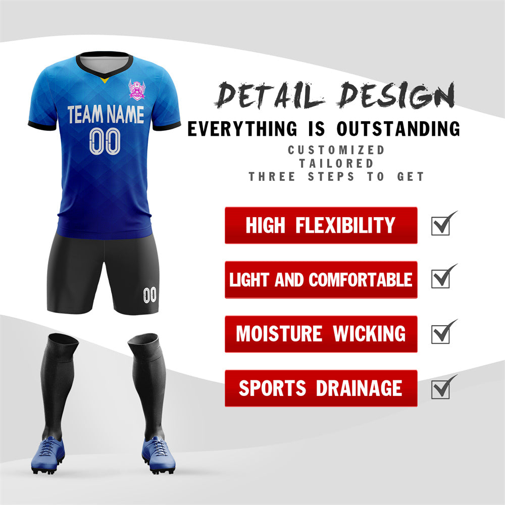 Benutzerdefiniertes blau-schwarz-weißes Fußball-Set-Trikot