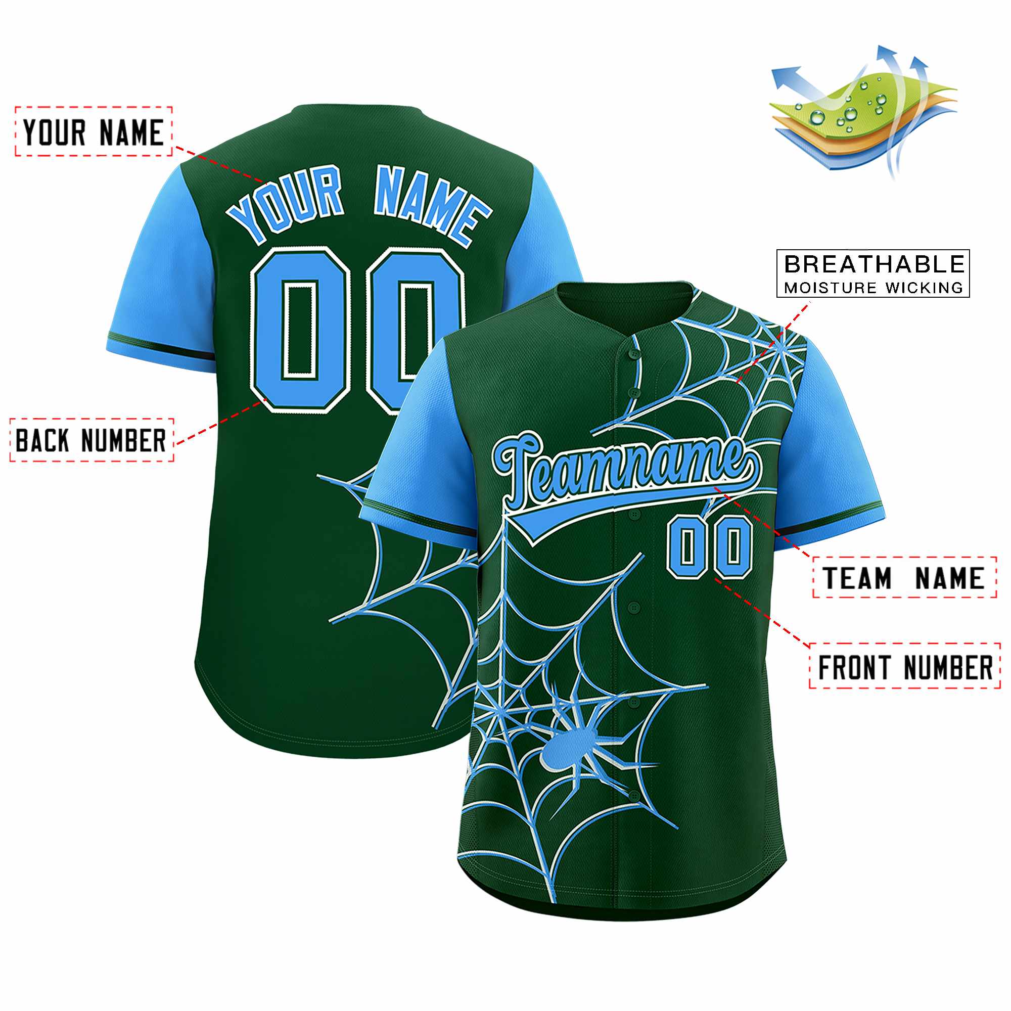 Benutzerdefiniertes Spinnennetz-Muster, Raglanärmel, authentisches Baseball-Trikot