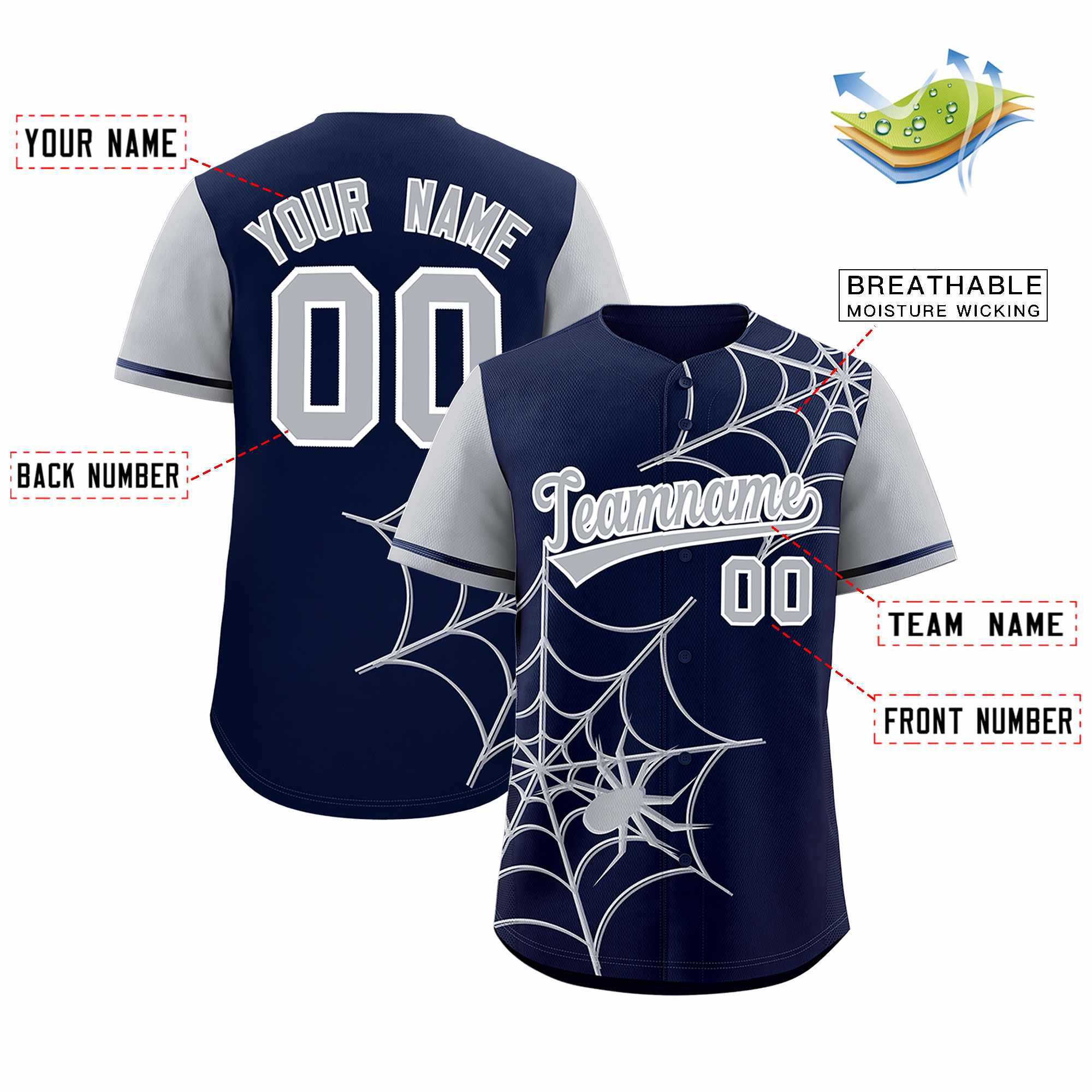 Benutzerdefiniertes Spinnennetz-Muster, Raglanärmel, authentisches Baseball-Trikot