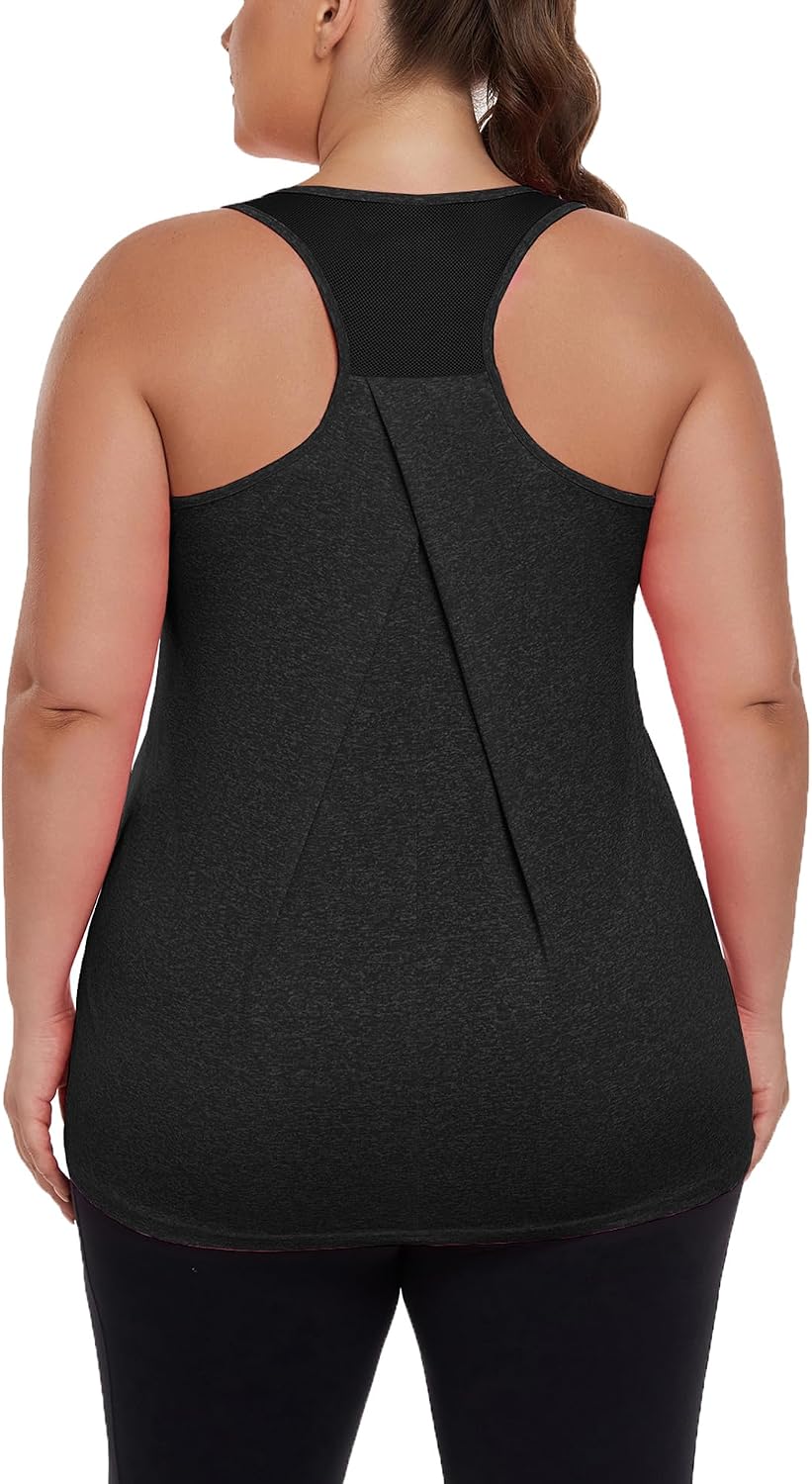 Women's Plus Size Athletic Tank Tops Racerback Workout Flowy Yoga Running Sleevelss Summer Shirts Loose
