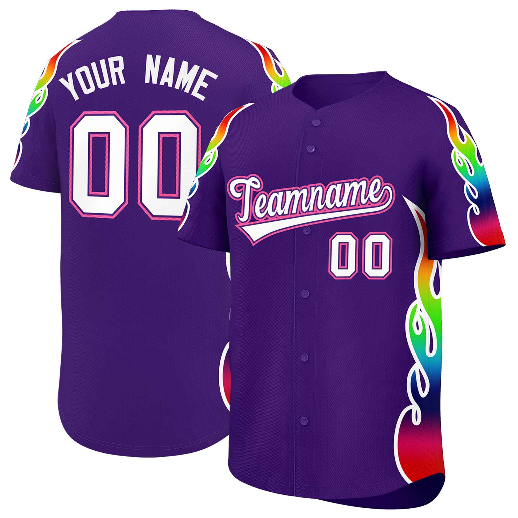 Benutzerdefiniertes Graffiti-Muster, personalisierter mehrfarbiger Flammendruck, authentisches Baseball-Trikot