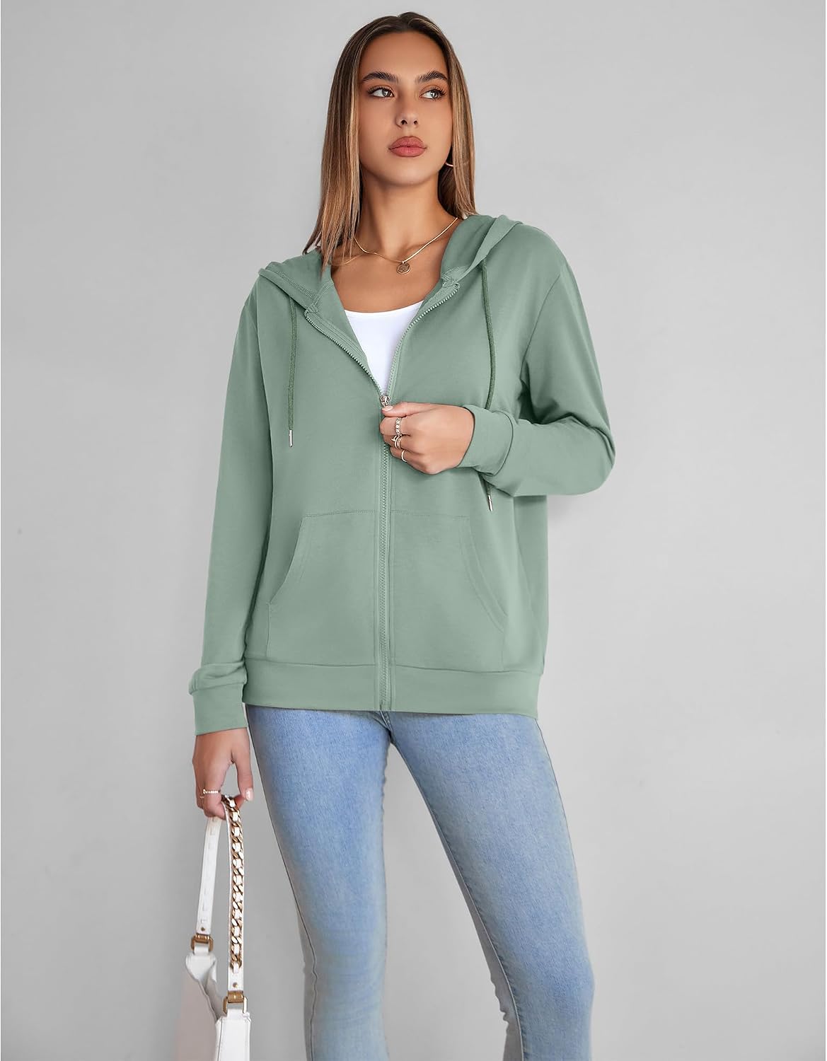 Womens Zip Up Hoodies Long Sleeve Hooded Sweatshirts Y2K Fall Fashion Clothes Jacket