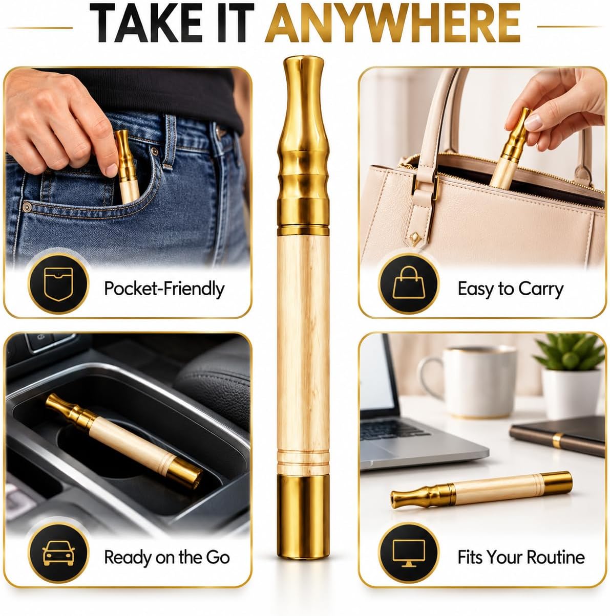 Portable Wooden Aroma Stick with 6 Flavor Refills Portable Wooden Aroma Stick with 6 Flavor Refills
