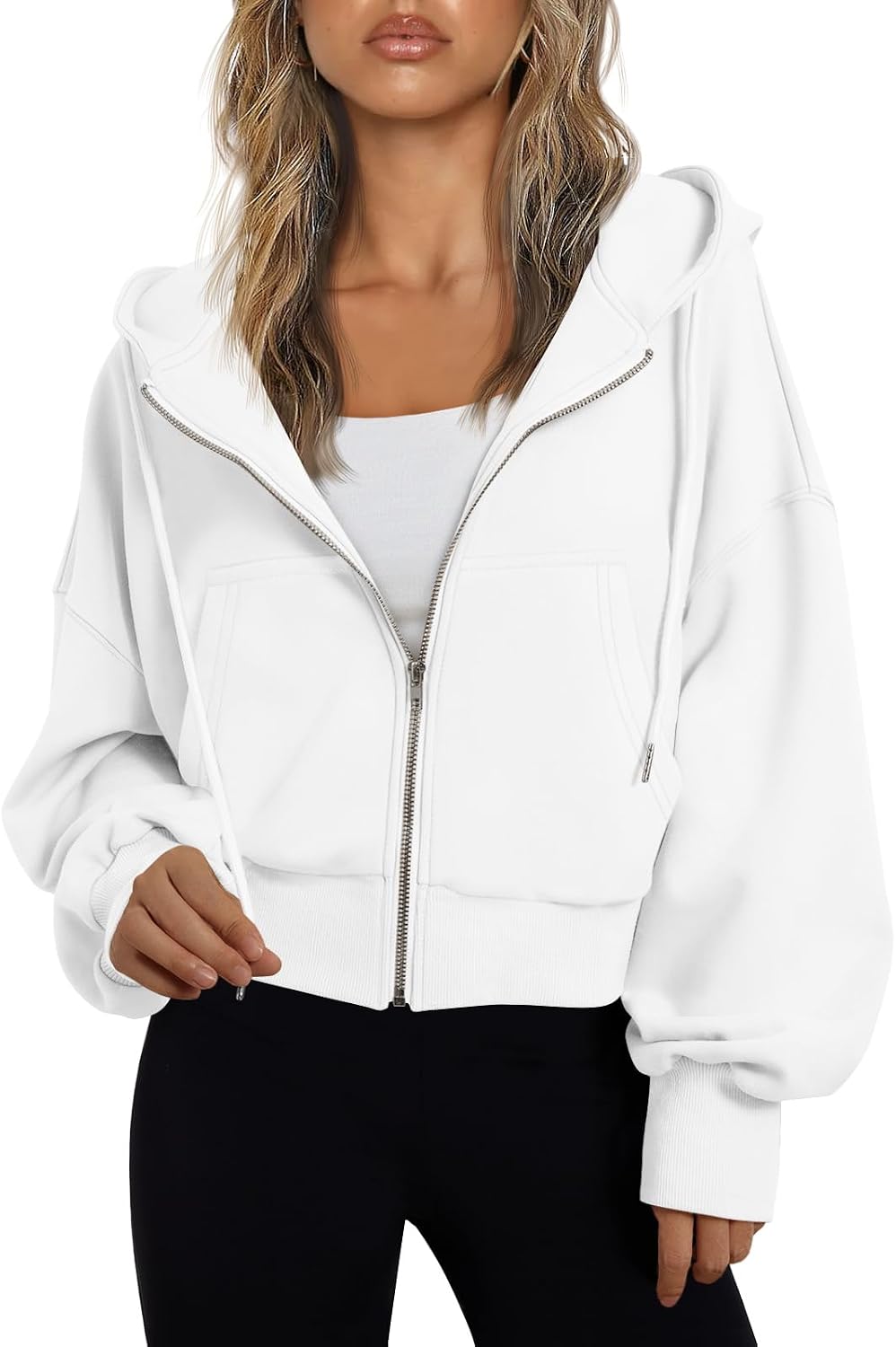 Womens Zip Up Hoodie Lightweight Sweatshirt Drop Shoulder Athletic Jacket