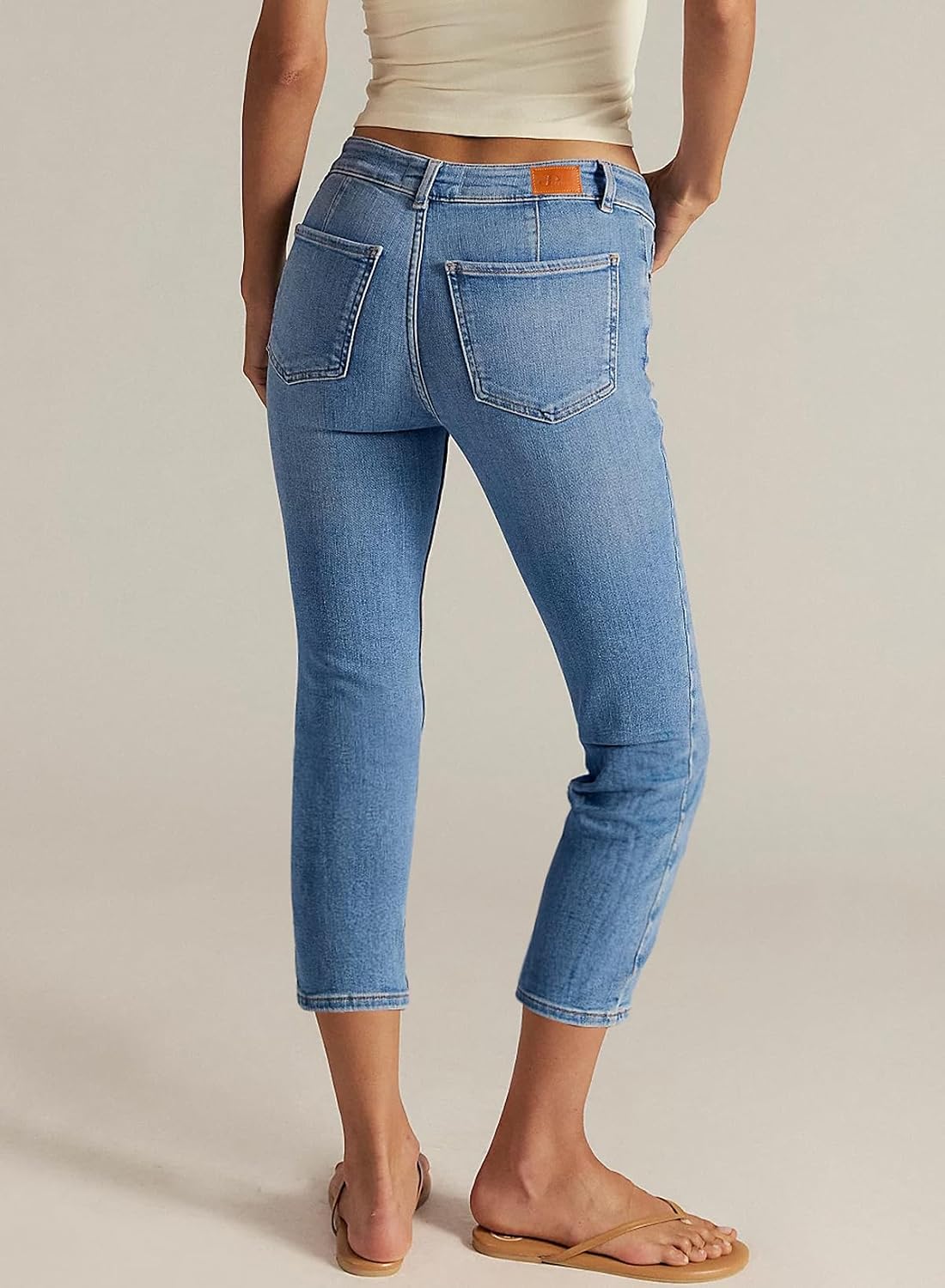 Women's Capri Jeans Mid Rise Skinny Stretchy Front Seam Leggings Denim Pants