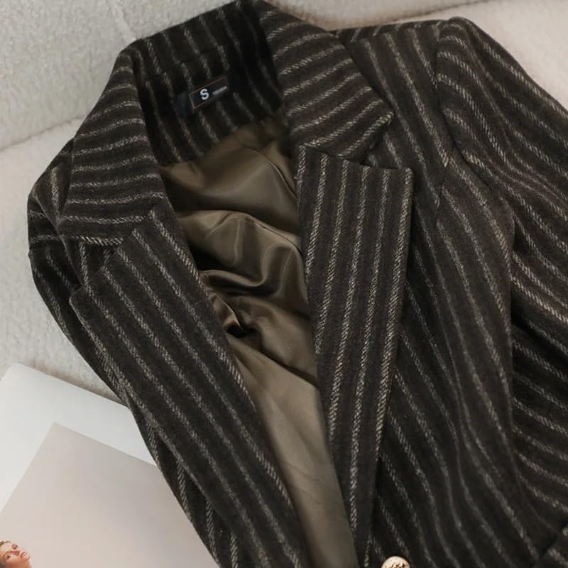 Women's Stripe Woolen Formal Blazer Suit Notched Collar Business Jacket Ladies Office Blazers