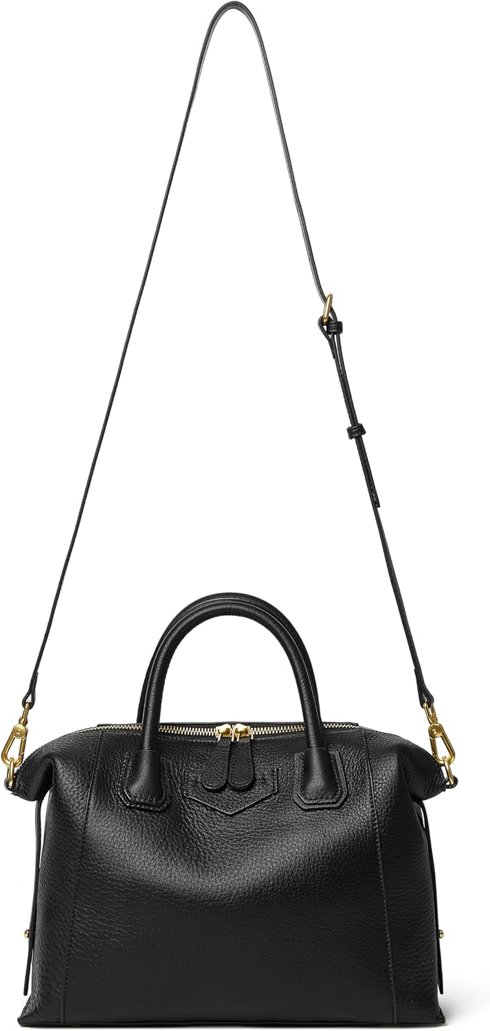 Women's Genuine Leather Boston Satchel Handbag, Black Women's Genuine Leather Boston Satchel Handbag, Black