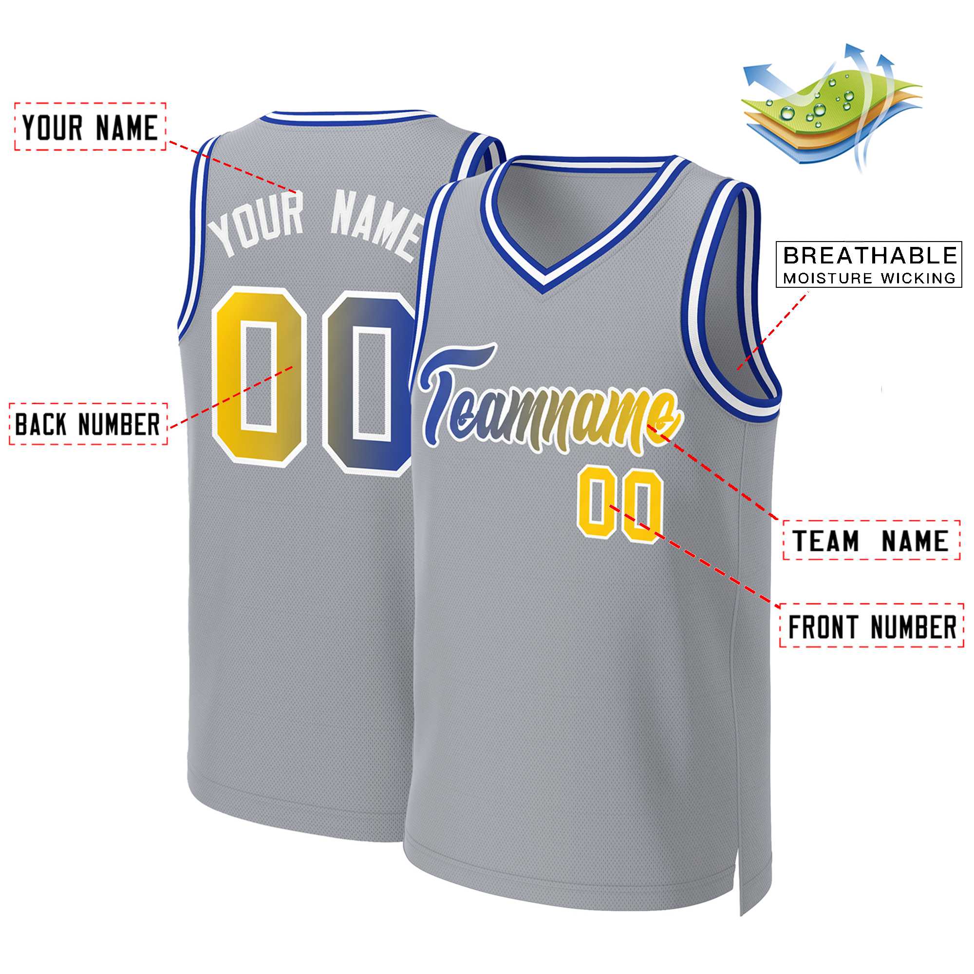 Benutzerdefiniertes Basketballtrikot mit klassischem Farbverlauf und modischen Oberteilen