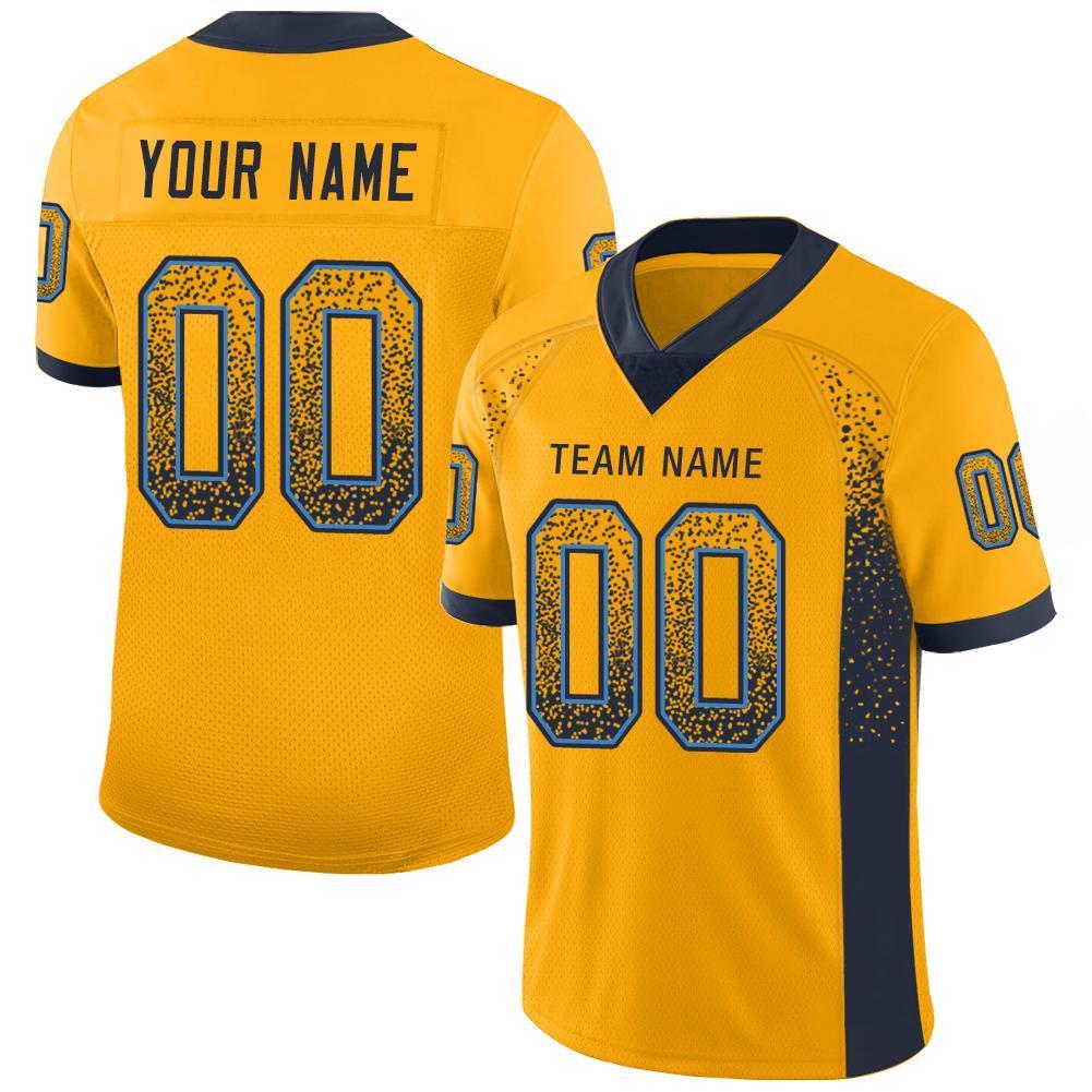 Benutzerdefiniertes authentisches Drift Fashion Mesh-Fußballtrikot in Gold, Marineblau und Puderblau