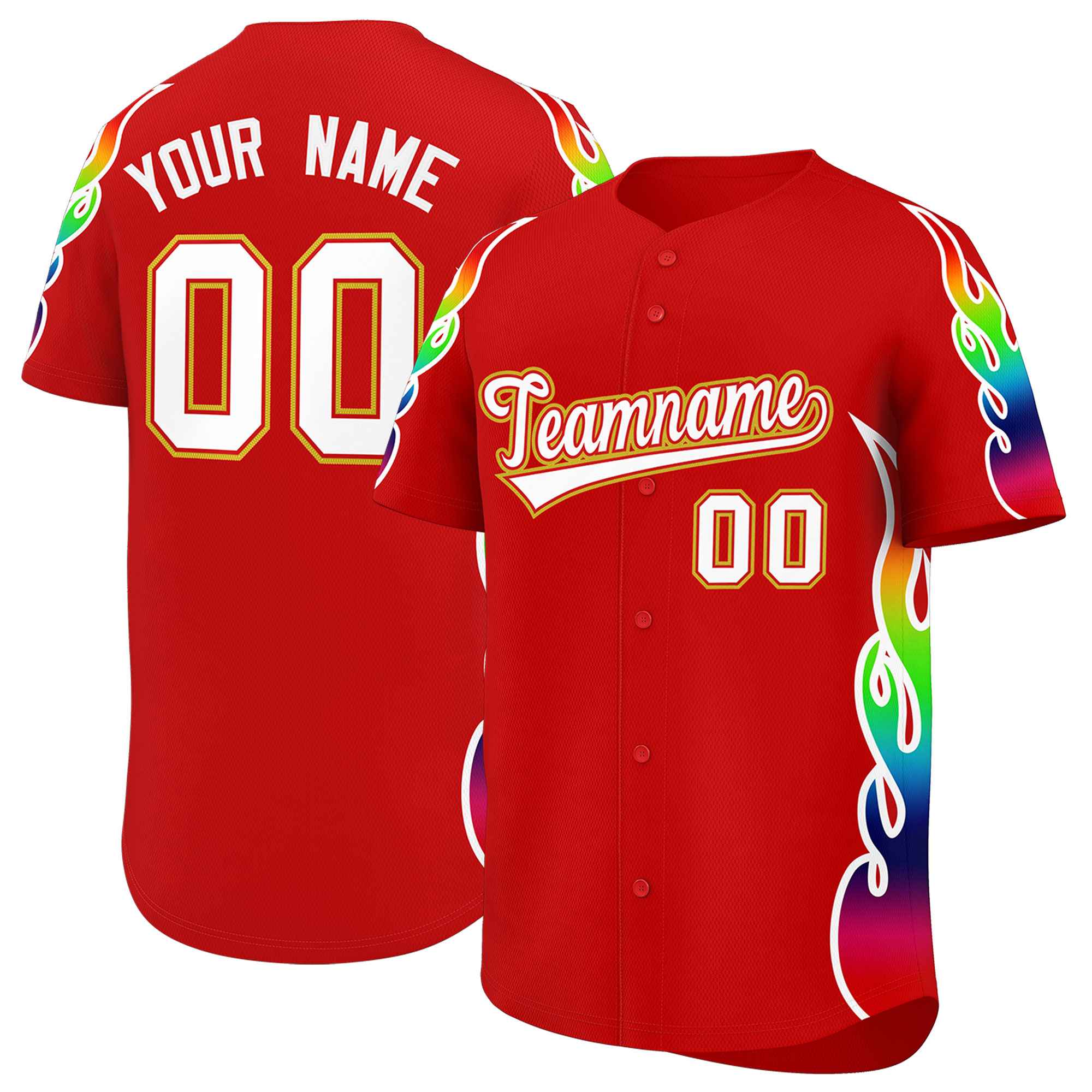 Benutzerdefiniertes Graffiti-Muster, personalisierter mehrfarbiger Flammendruck, authentisches Baseball-Trikot