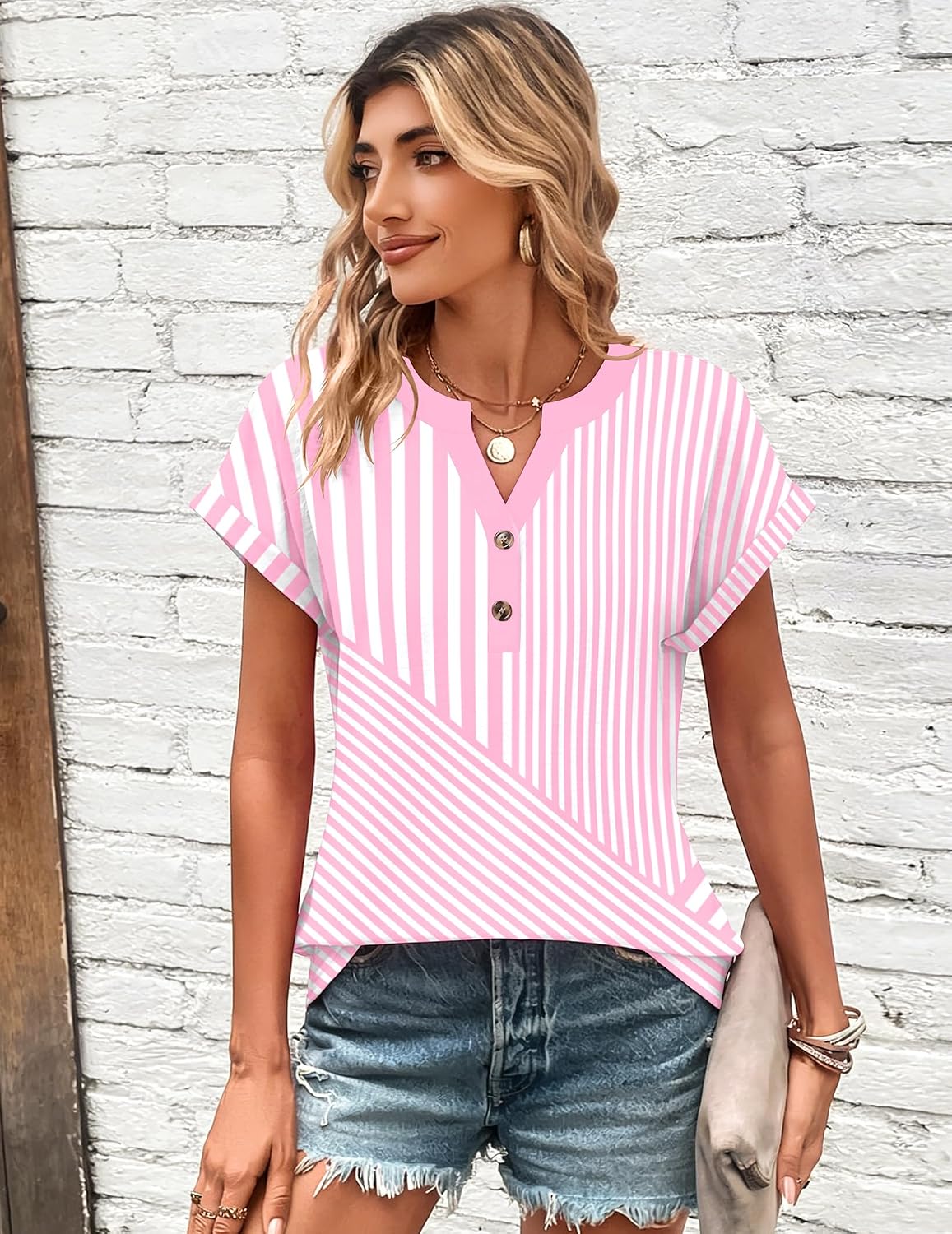 Women Tops Summer Short Sleeve T Shirts V Neck Dressy Work Blouses Boho Clothes S-3XL Women Tops Summer Short Sleeve T Shirts V Neck Dressy Work Blouses Boho Clothes S-3XL
