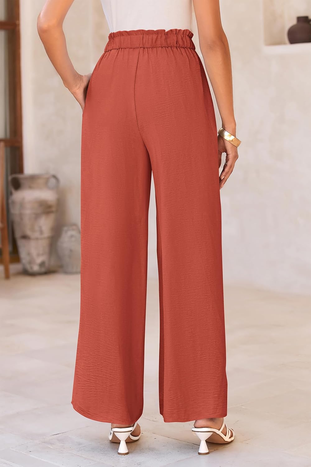 Women's Wide Leg Work Pants Business Casual High Waisted Palazzo Trouser Summer Clothes