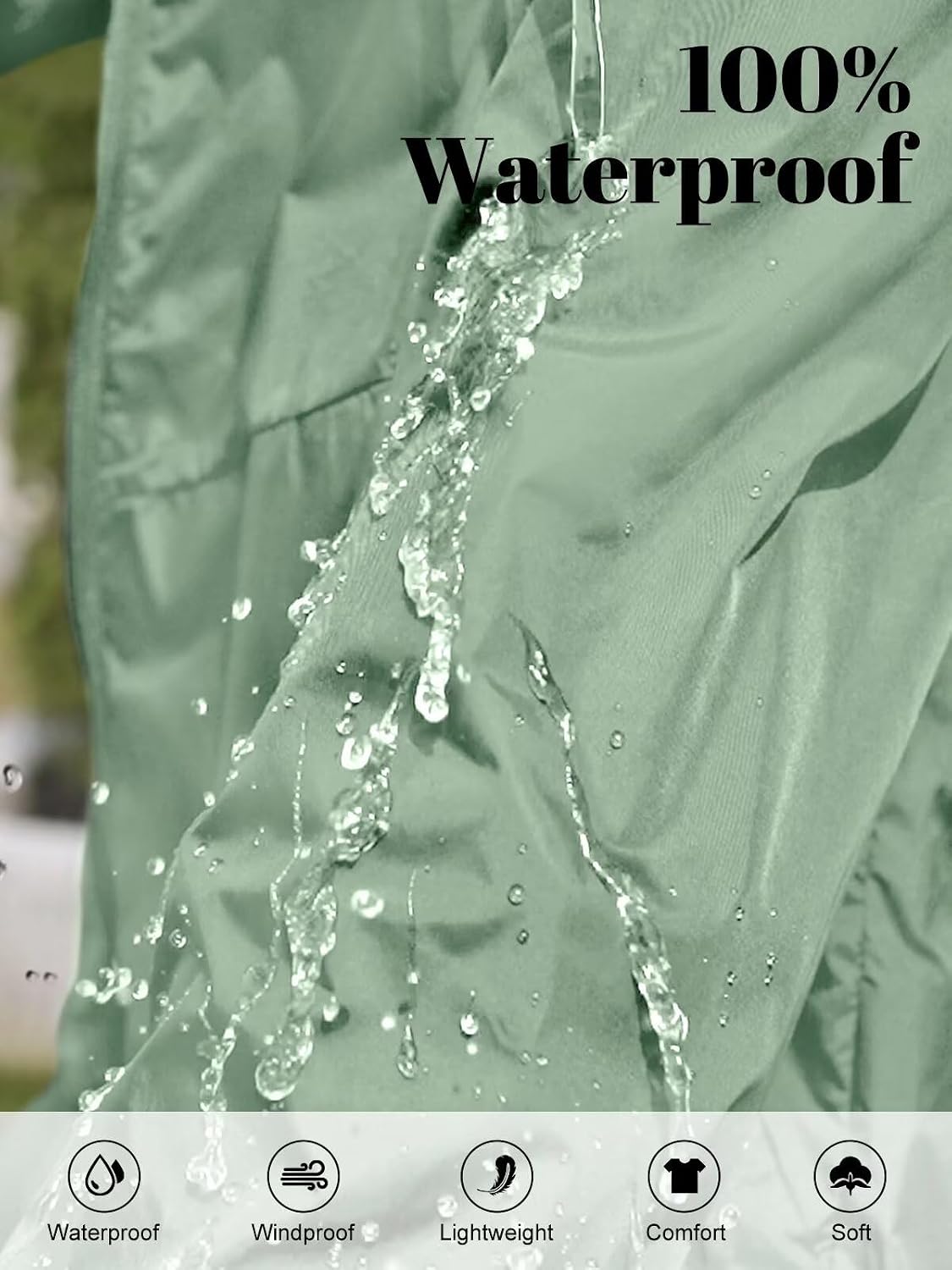 Women's Lightweight Packable Rain Jacket Hooded Sage Green