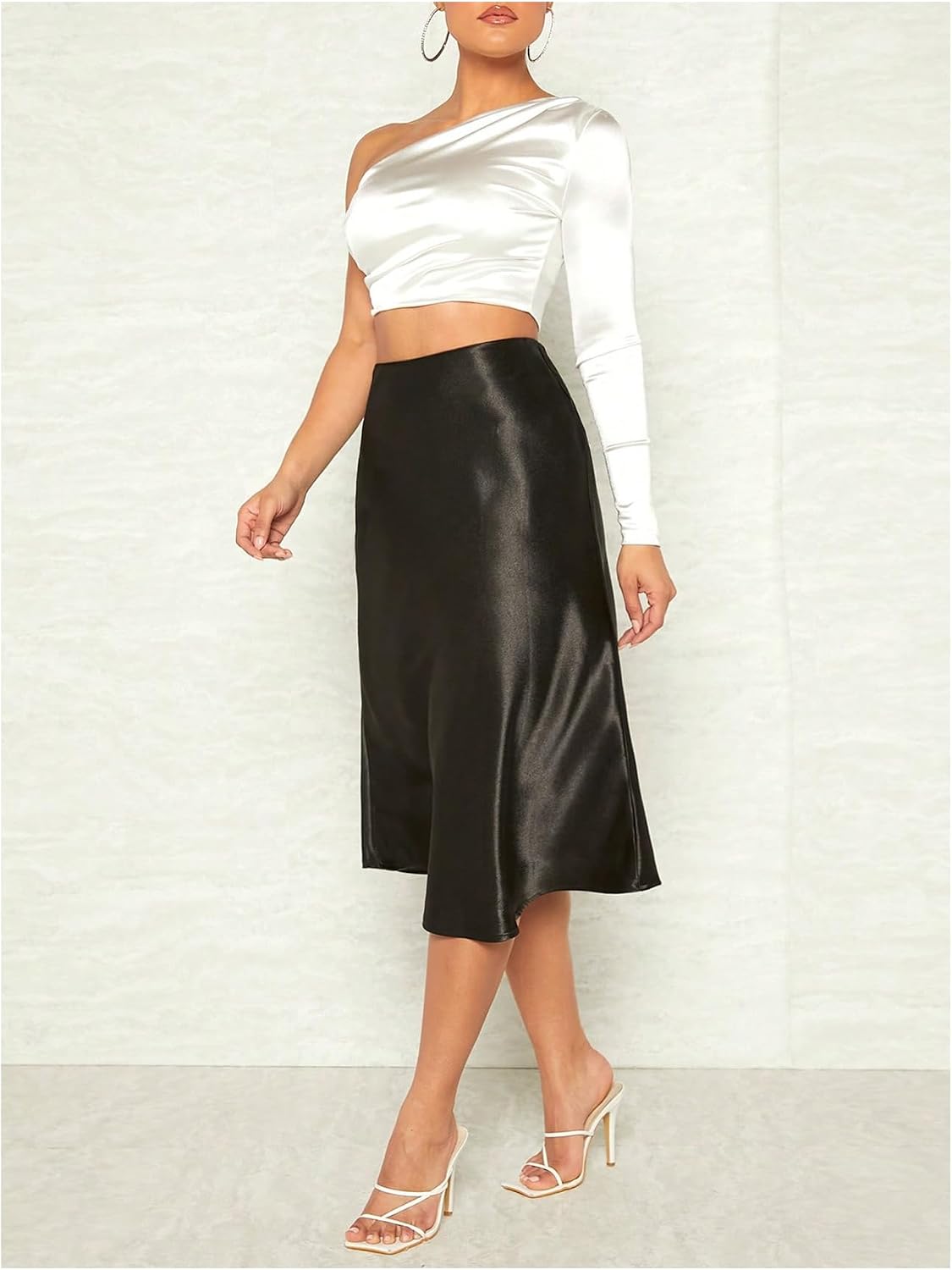 Women's Satin Ruffle Midi Skirt Fishtail Black Women's Satin Ruffle Midi Skirt Fishtail Black