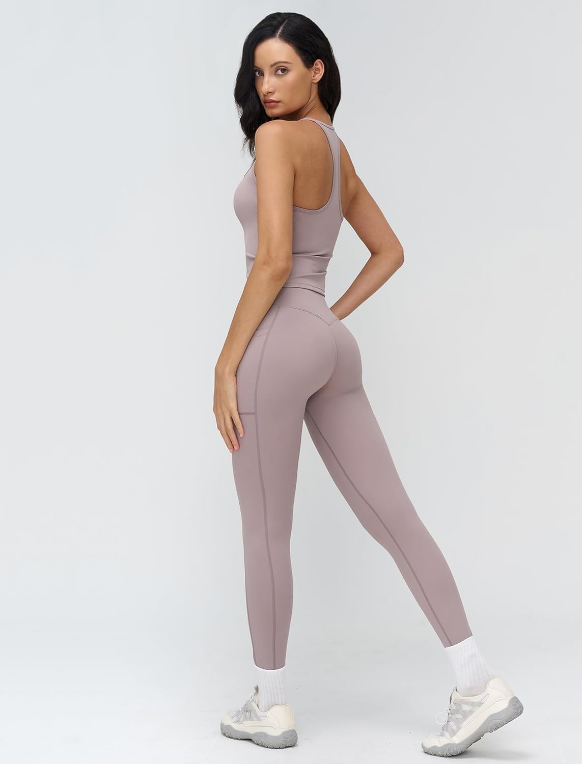 Workout Sets for Women 2 Piece High Waist Yoga Outfits Racerback Tank Leggings Gym Sets with Pockets