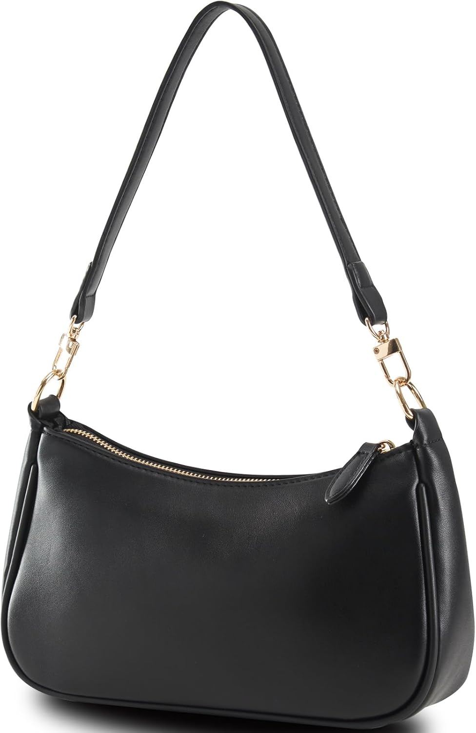 Women's Black PU Crescent Shoulder Bag Chain Accent