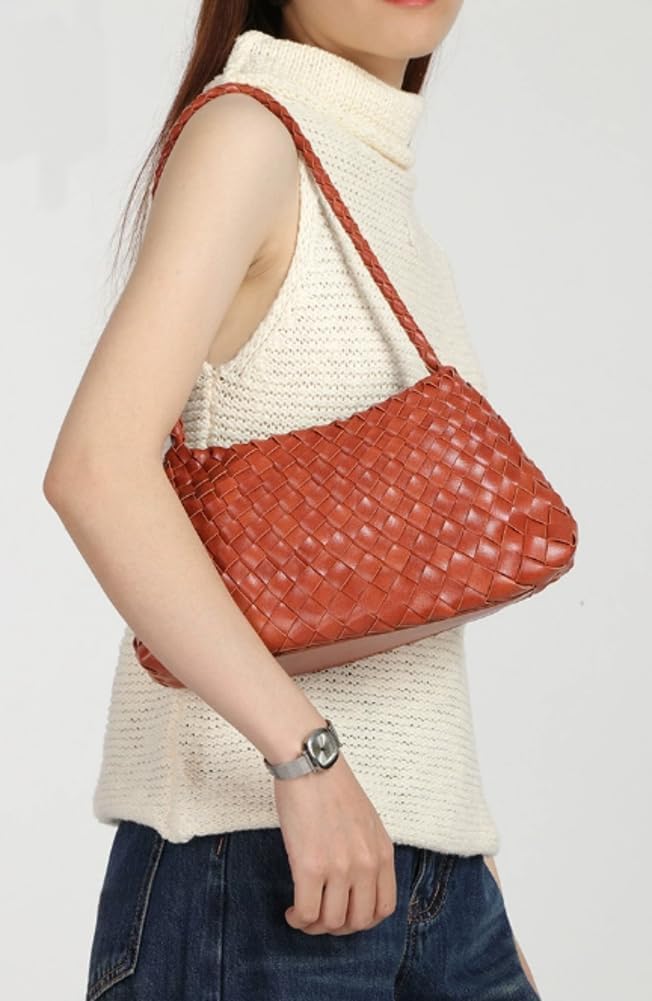 Women's Woven-Look Bucket Tote Bag Brown Orange