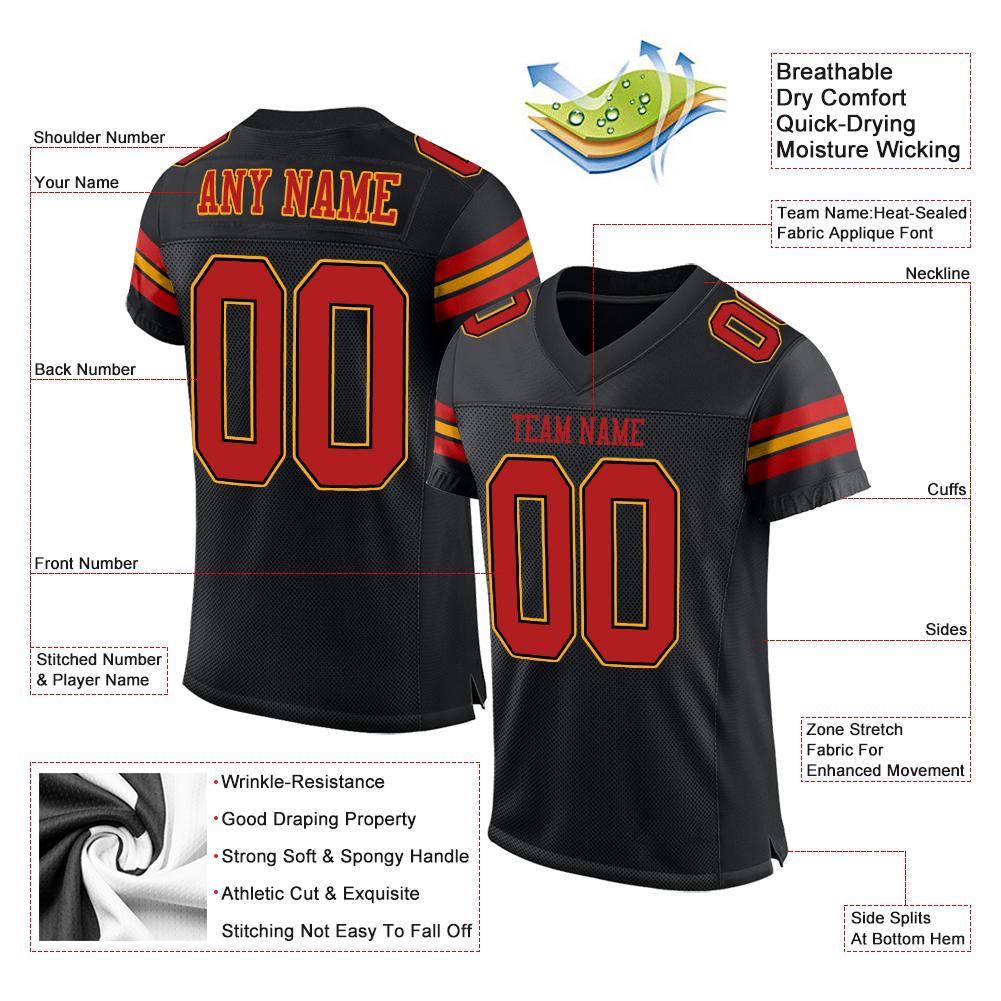 Maßgeschneidertes, authentisches Mesh-Fußballtrikot im klassischen Scarlet-Gold-Stil