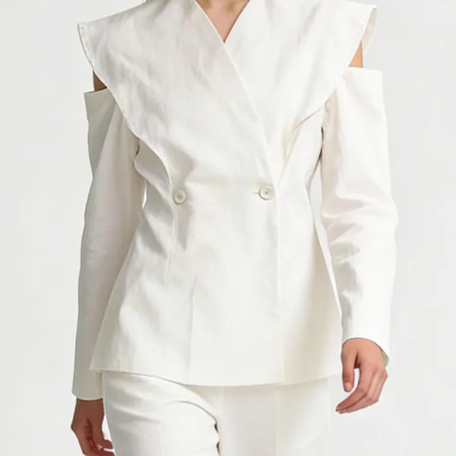 Women's Cold Shoulder Ruffle Collar Blazer Light Blue