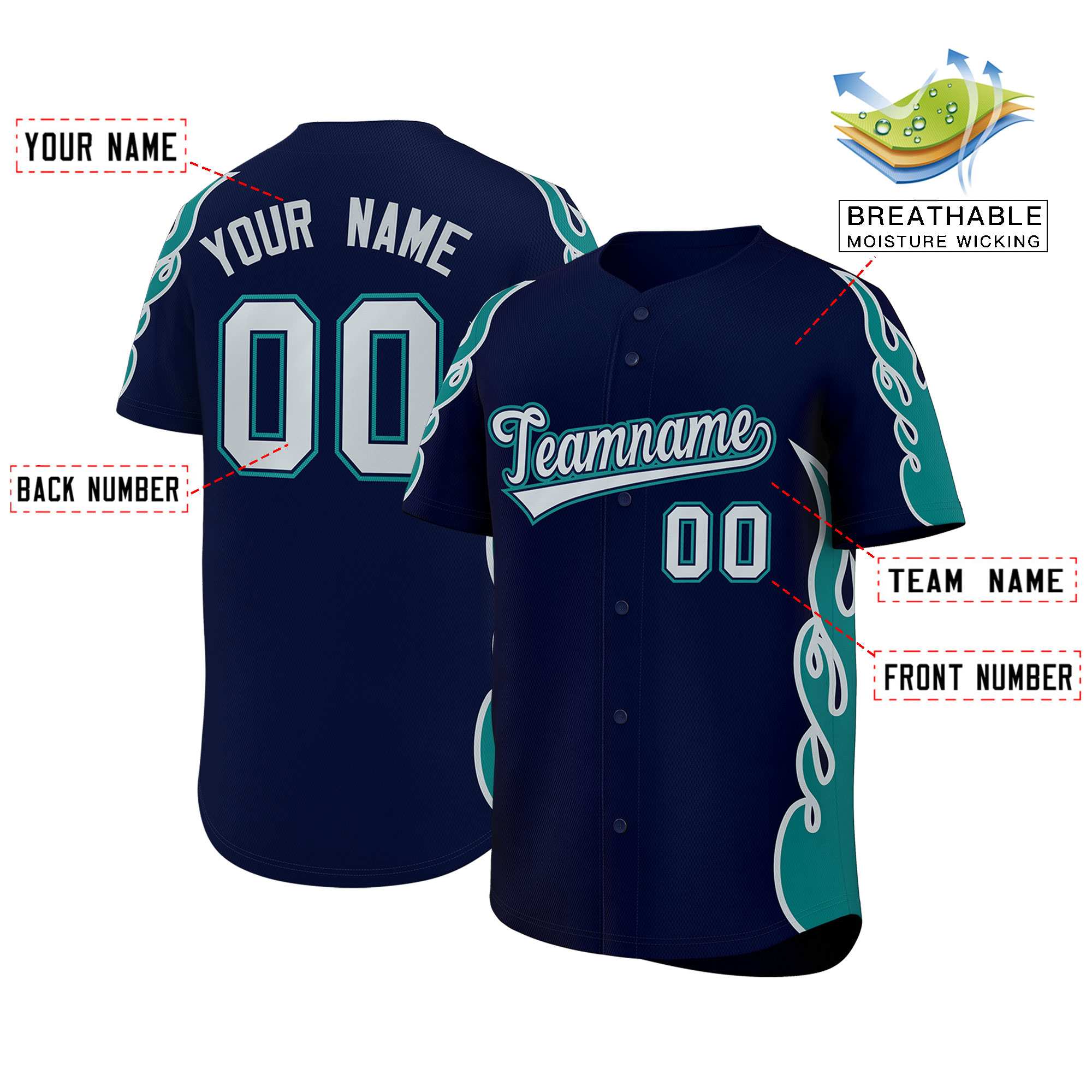 Benutzerdefiniertes Baseball-Trikot mit Seitenflammen-Umrissmuster für Sportuniformen