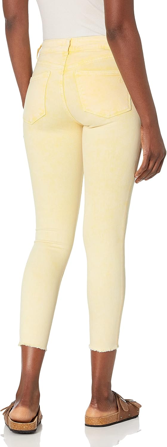Women's Mid Rise Skinny Crop Jeans Yellow Raw Hem