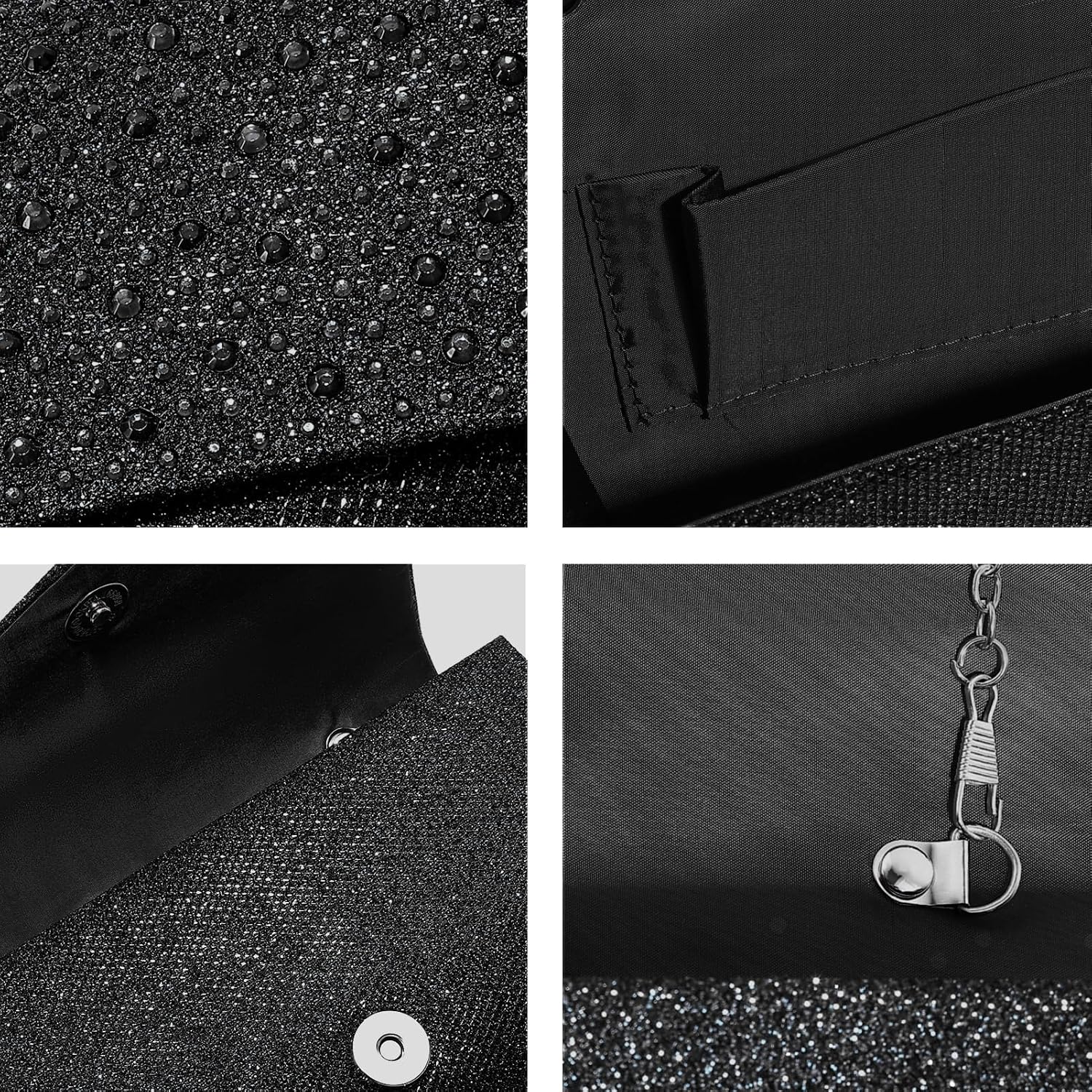 Women's Black Glitter Clutch Rhinestone Envelope Evening Purse Women's Black Glitter Clutch Rhinestone Envelope Evening Purse
