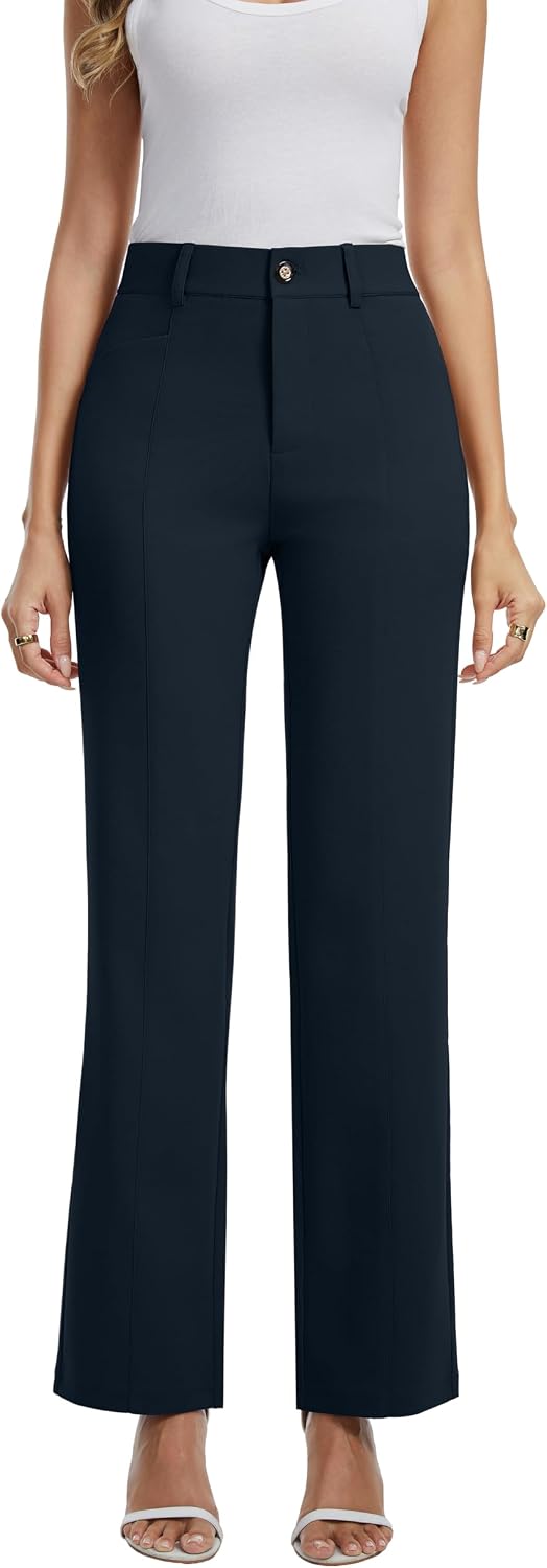 Women's Business Casual Wide Leg Pants High Waisted Dress Trousers Summer Work with Pockets