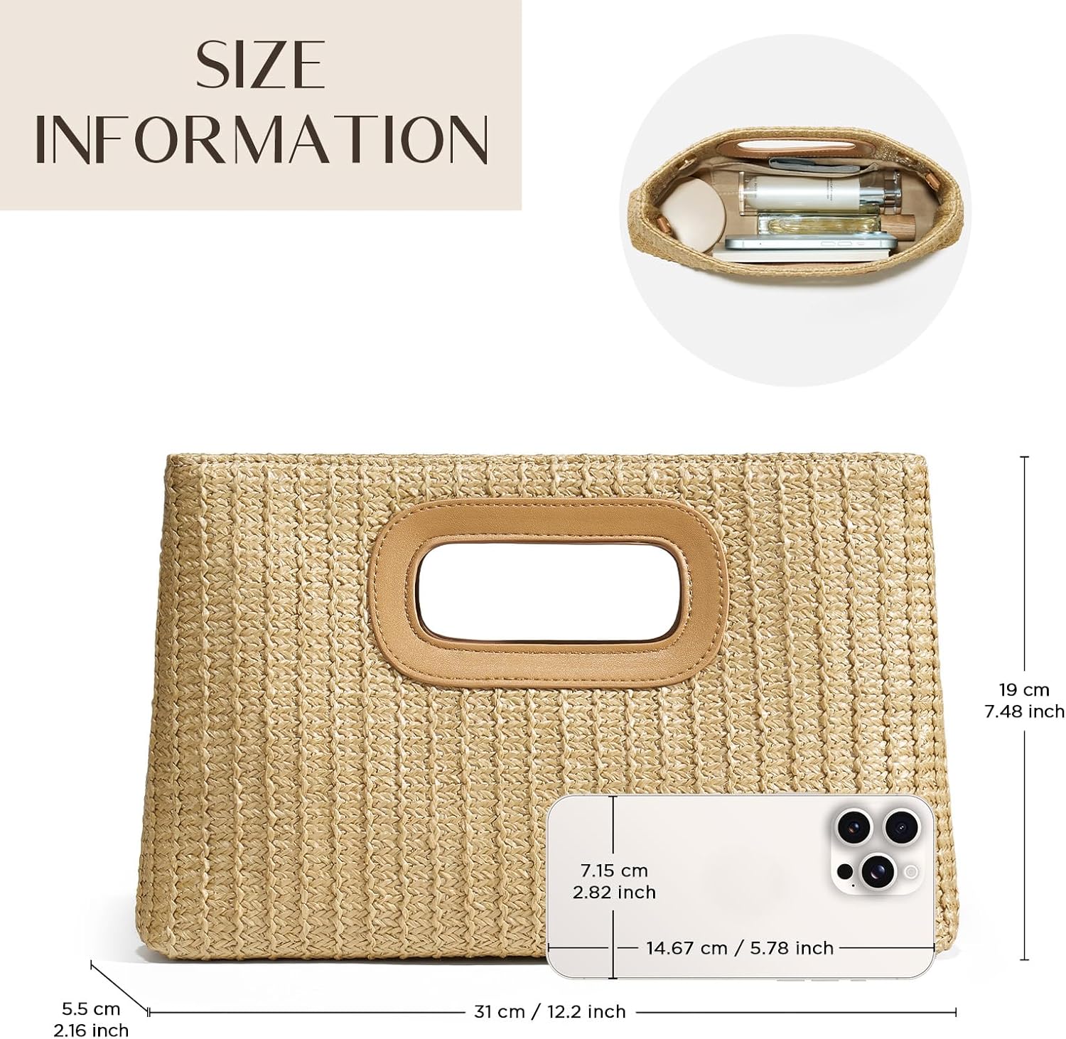 Women's Oversized Straw Clutch Woven Beach Bag with Chain Women's Oversized Straw Clutch Woven Beach Bag with Chain