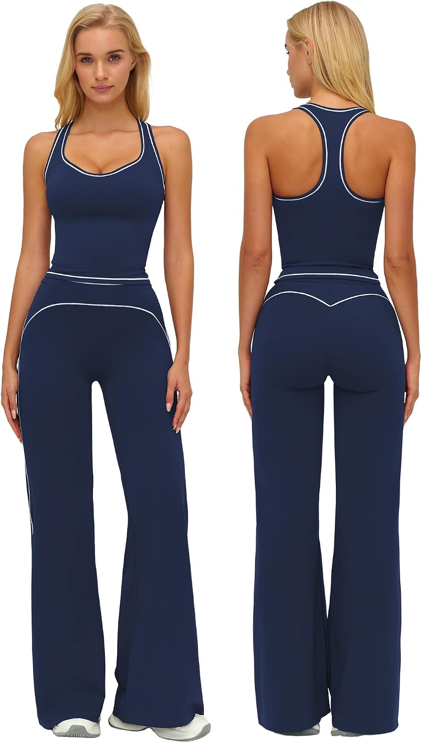 Women's Racerback Tank and Flare Leggings Yoga Set Navy