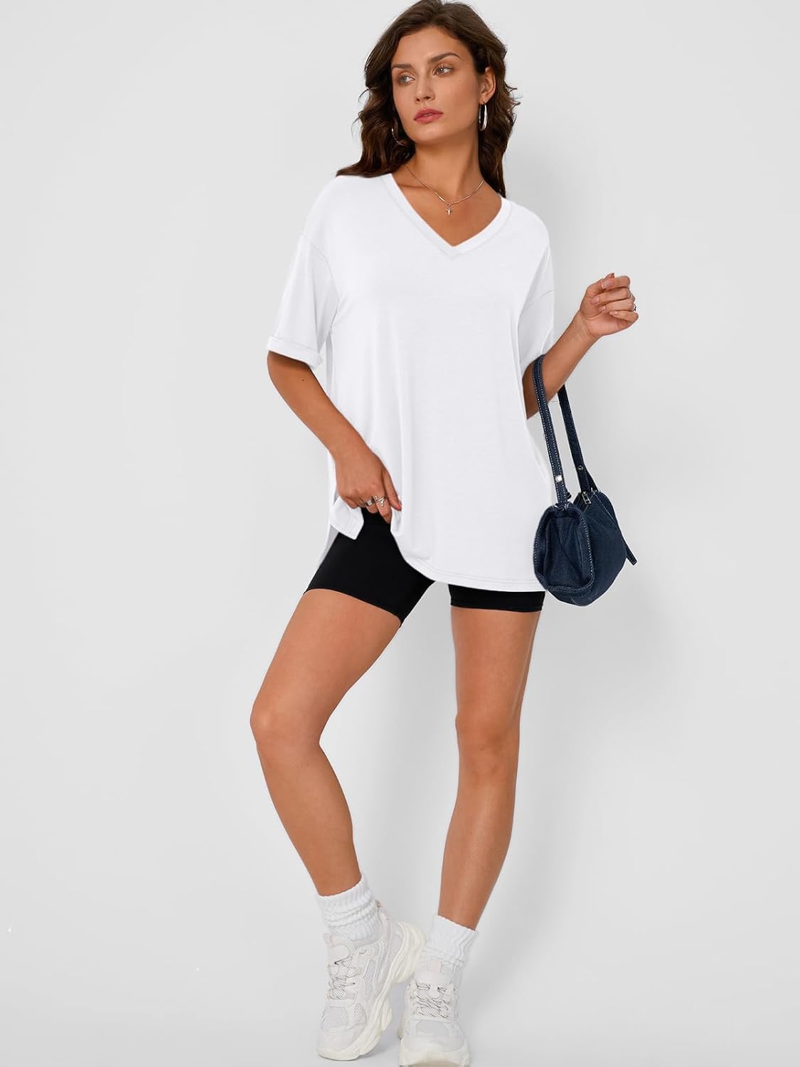 Plus Size Oversized V Neck Tshirt Breathable Workout Wear