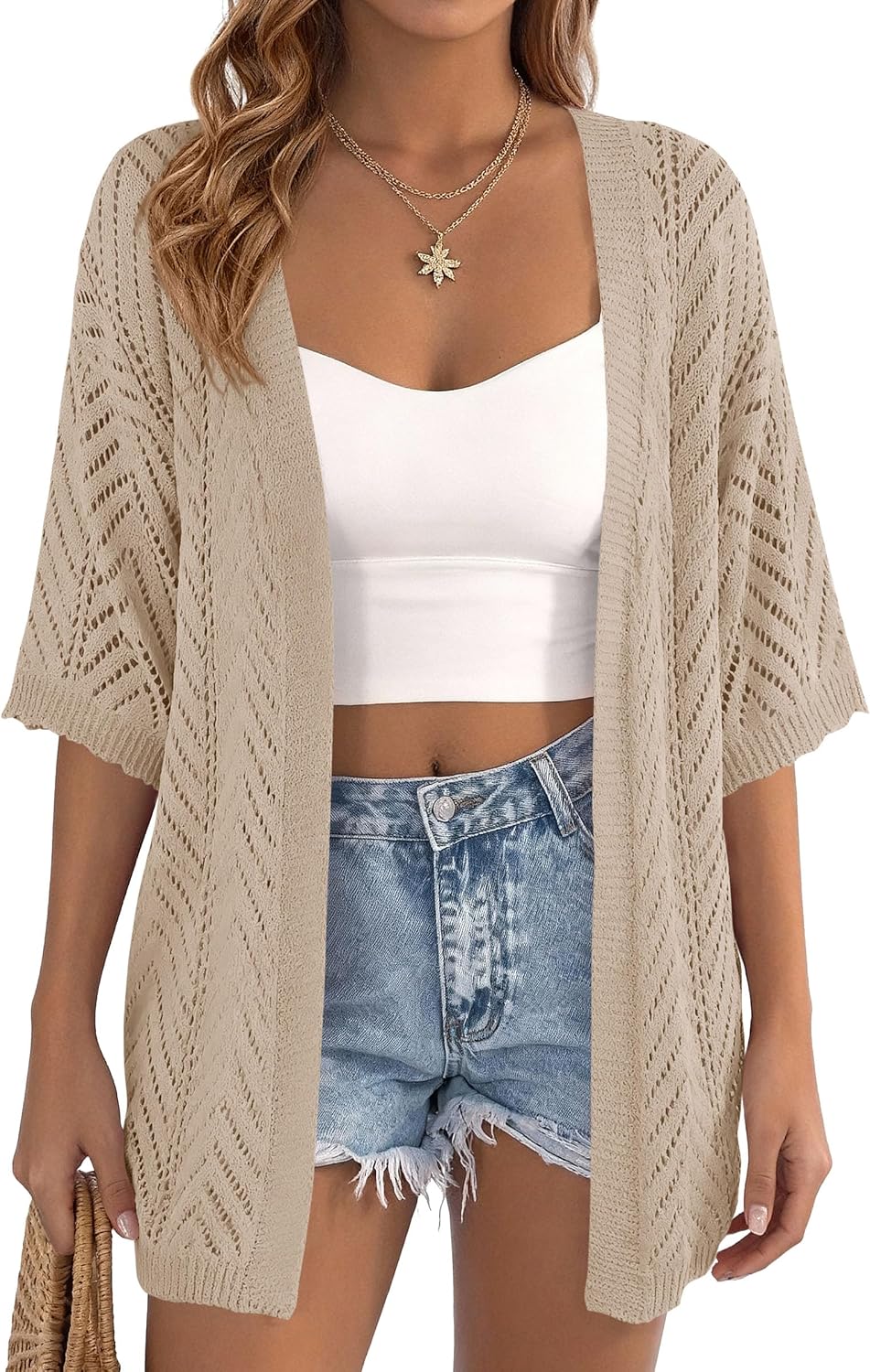 Women's Lightweight Summer Cardigans Short Sleeve Knit Crochet Coverups Spring Boho Beach Vacation Clothes