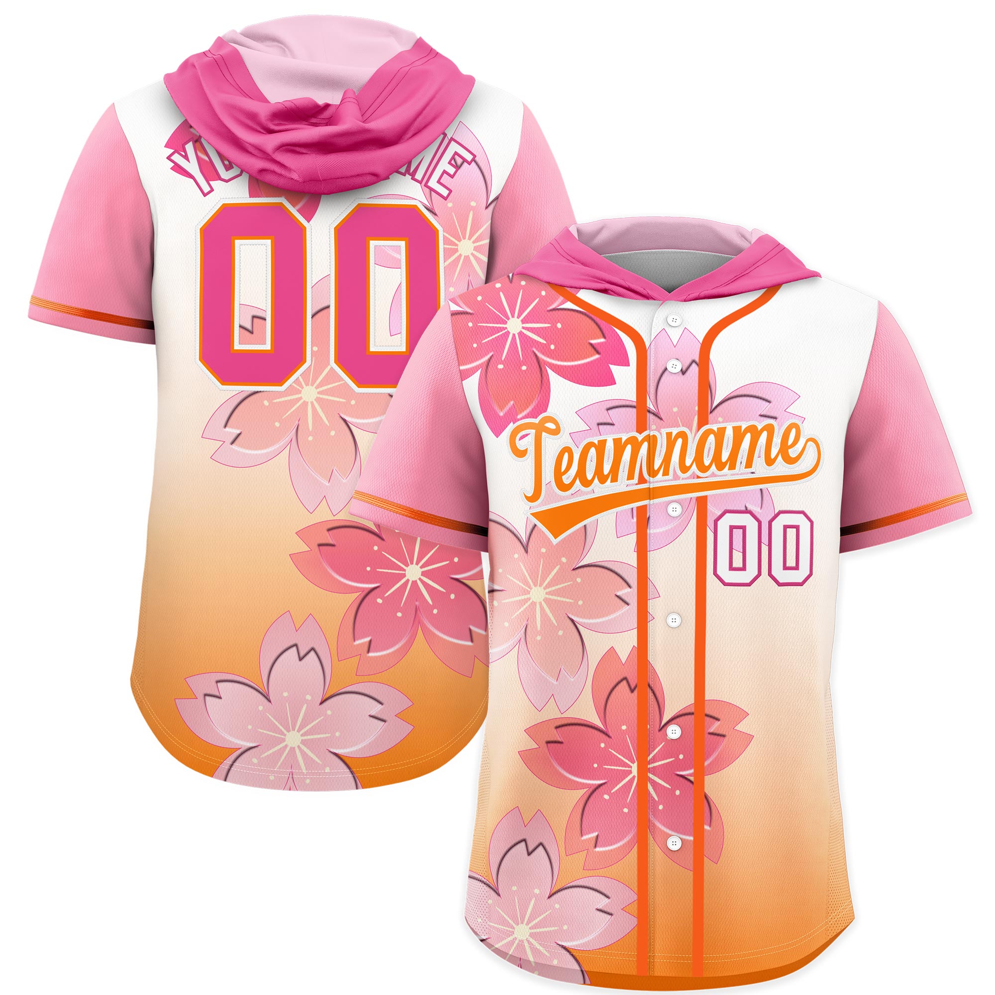 Benutzerdefiniertes Kirschblüten-Raglanärmel-atmungsaktives Baseball-Kapuzentrikot Benutzerdefiniertes Kirschblüten-Raglanärmel-atmungsaktives Baseball-Kapuzentrikot