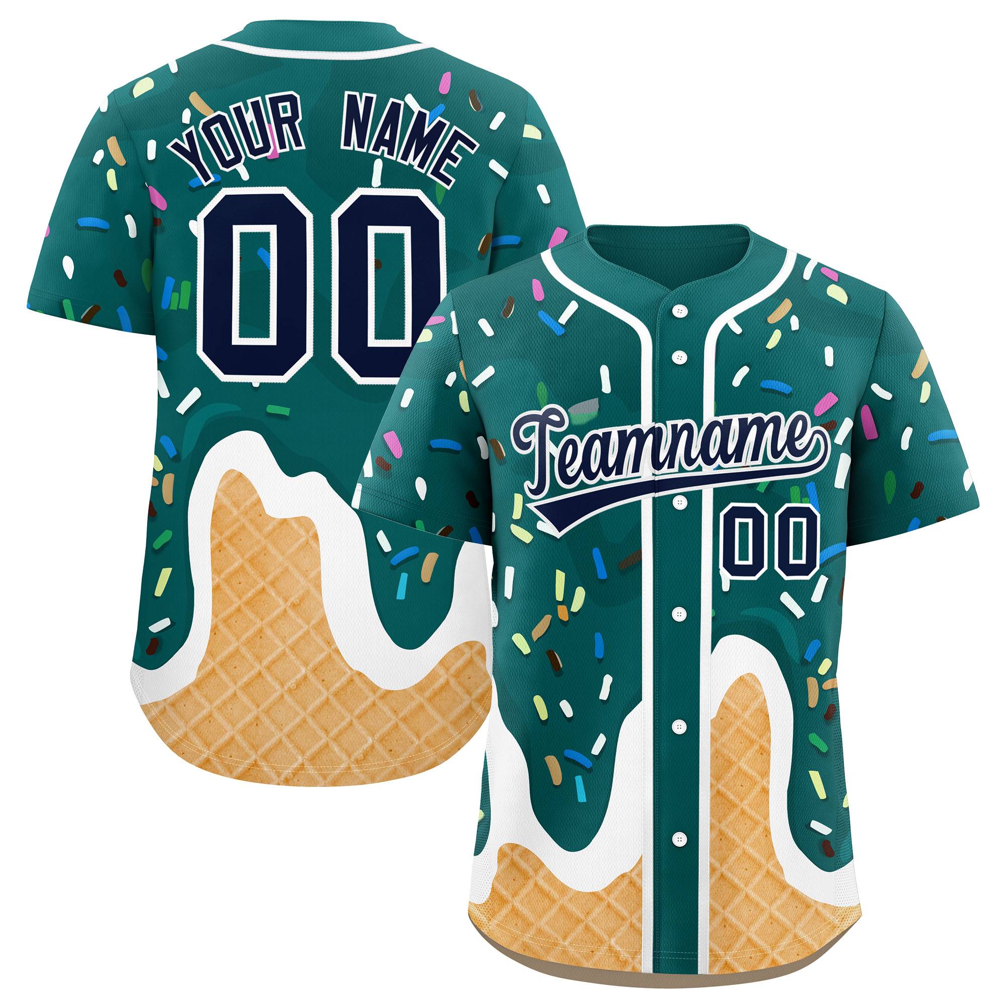 Benutzerdefiniertes Eistüte-Graffiti-Muster, modisches, authentisches Baseball-Trikot