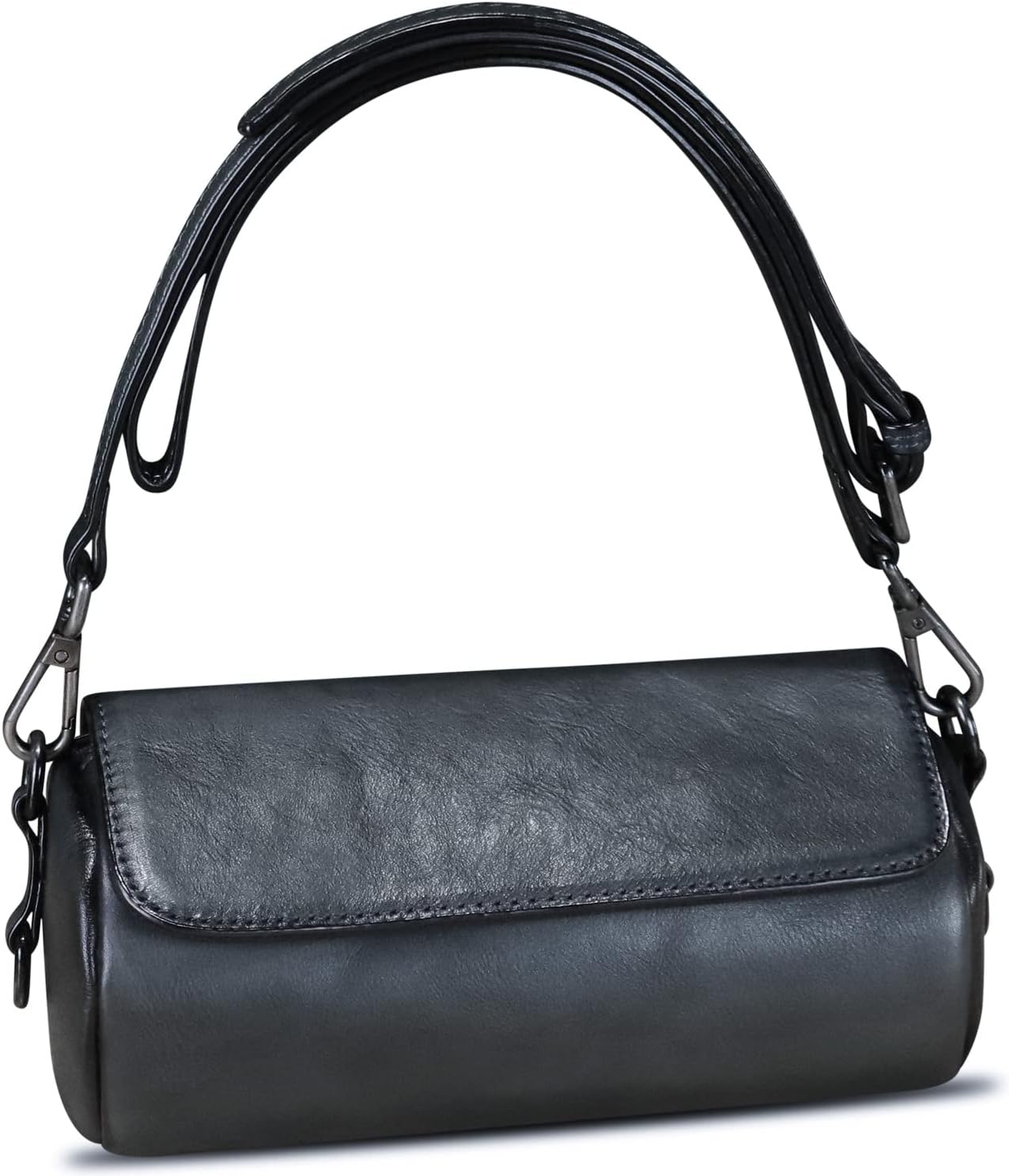 Women's Vintage Genuine Leather Barrel Shoulder Bag Black