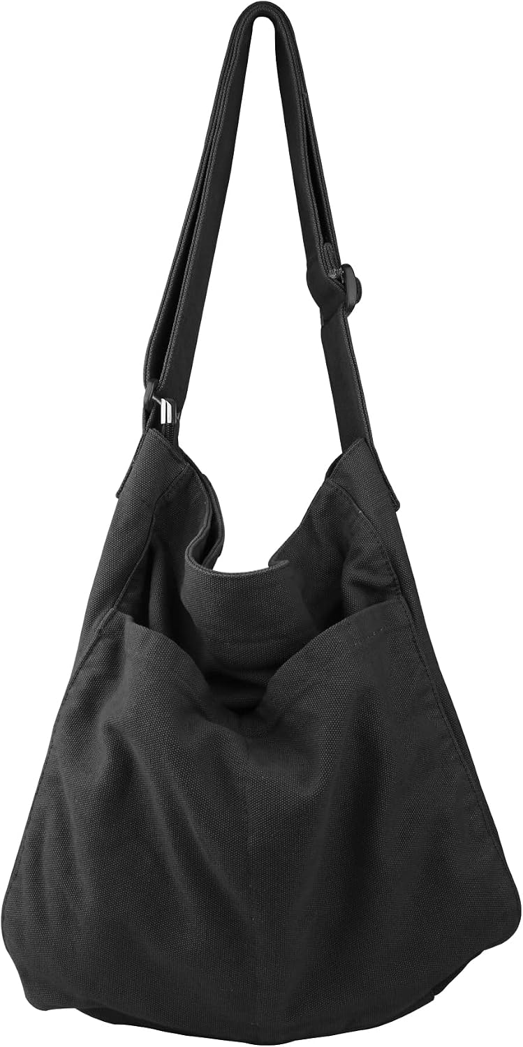 Women's Large Canvas Hobo Tote Bag Black