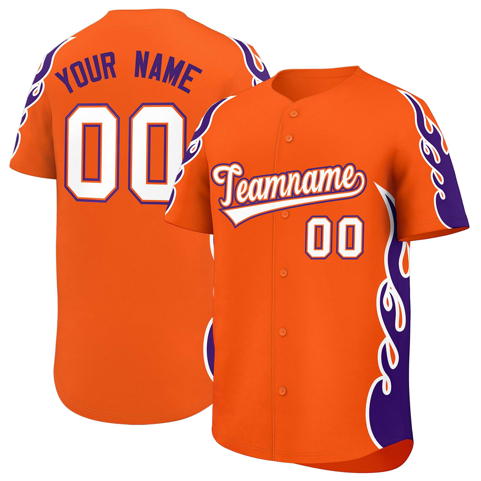 Benutzerdefiniertes Baseball-Trikot mit Seitenflammen-Umrissmuster für Sportuniformen