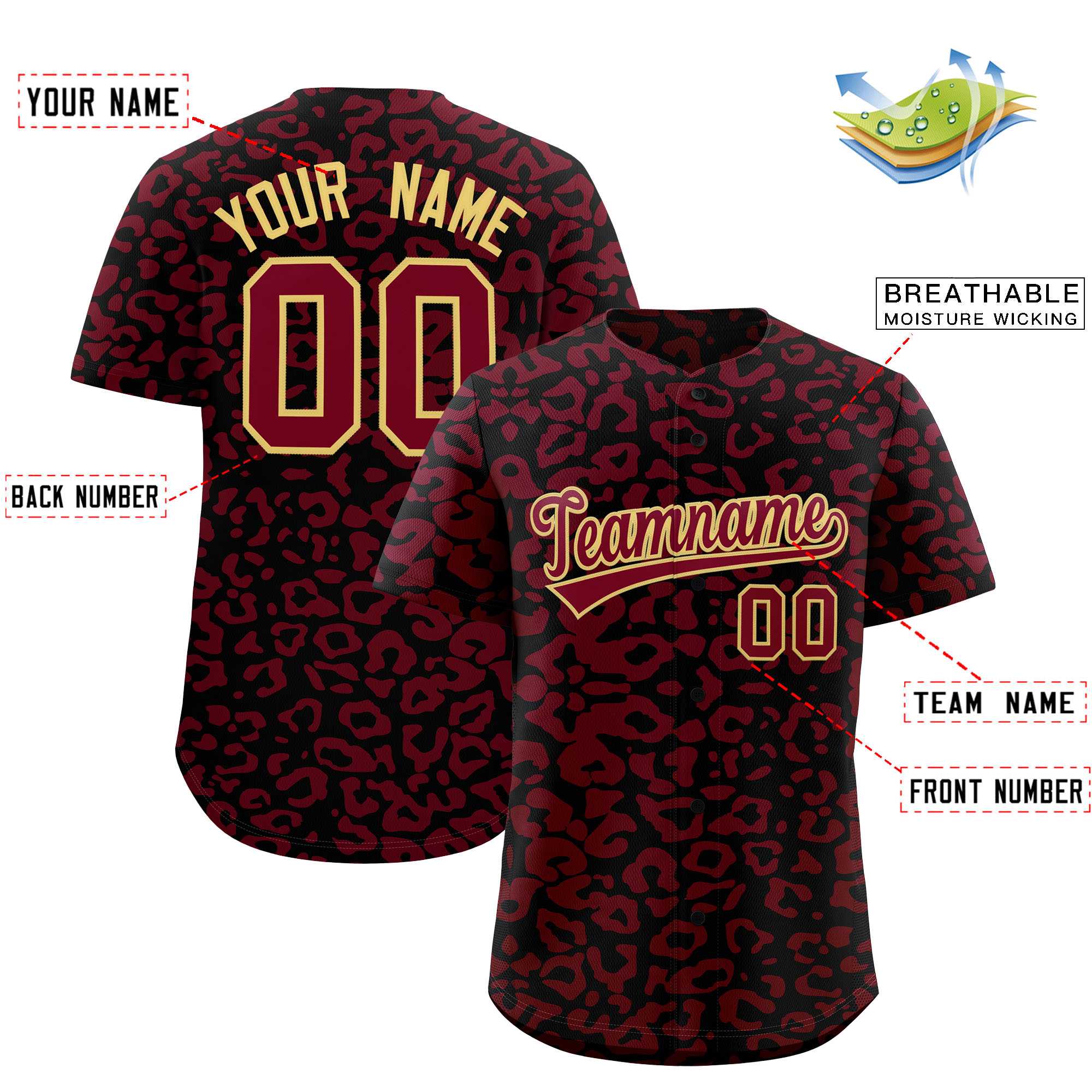 Authentisches Baseball-Trikot mit individuell gestaltetem Leopardenmuster