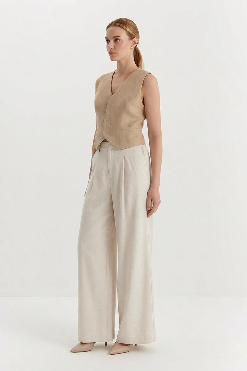 Women's Linen Blend Wide Leg Palazzo Pants All-Season Business Casual Outfits Dress Trousers