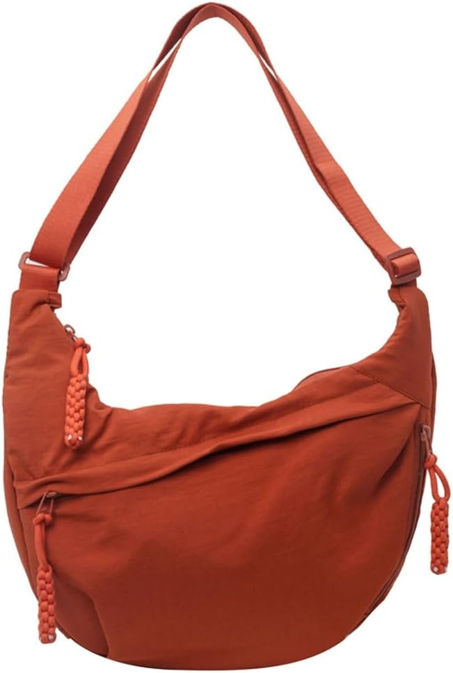 Women's Nylon Crescent Hobo Shoulder Bag Orange Beige