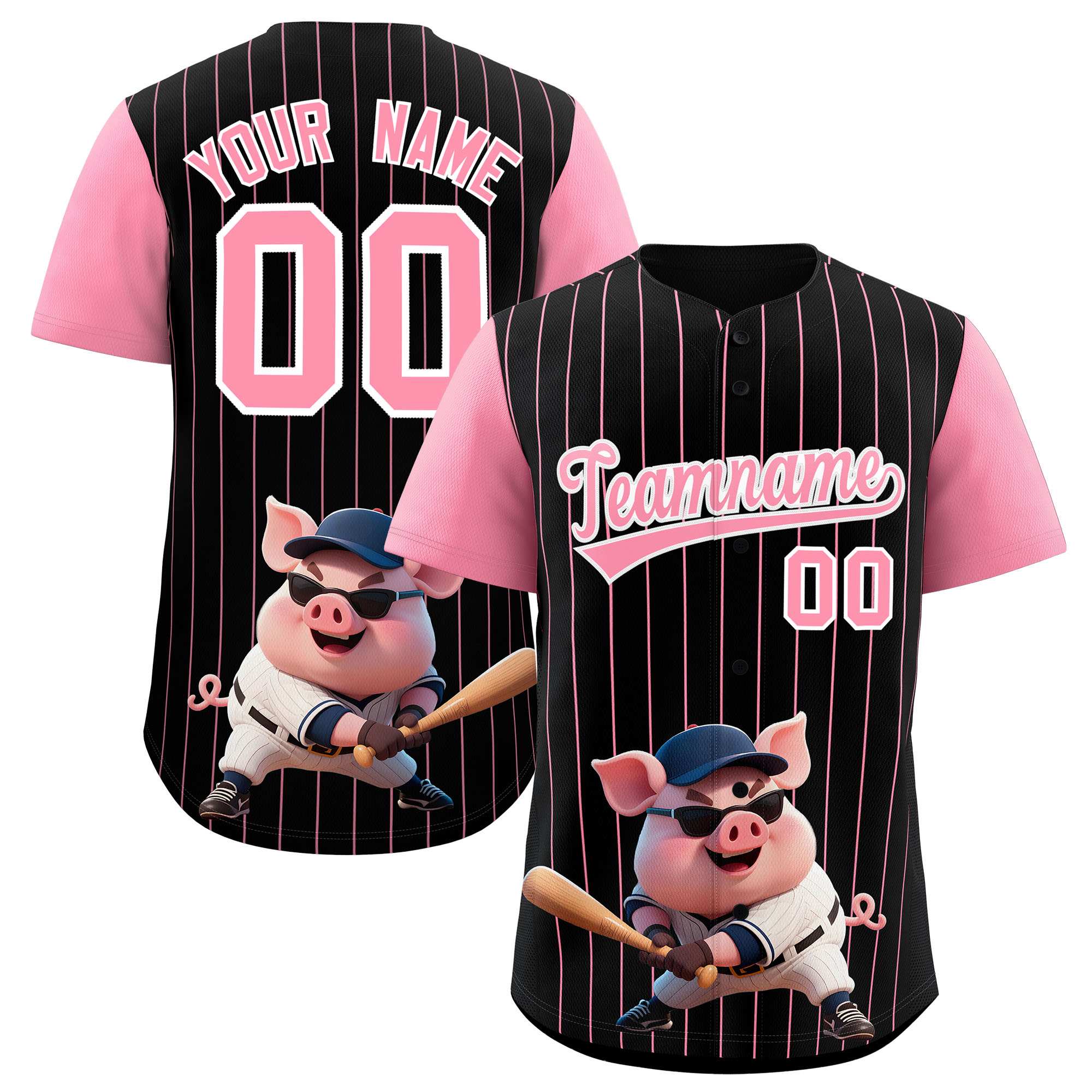 Authentisches Baseball-Trikot mit individuellem Streifen-Tiere-Graffiti-Muster, Raglanärmeln Authentisches Baseball-Trikot mit individuellem Streifen-Tiere-Graffiti-Muster, Raglanärmeln