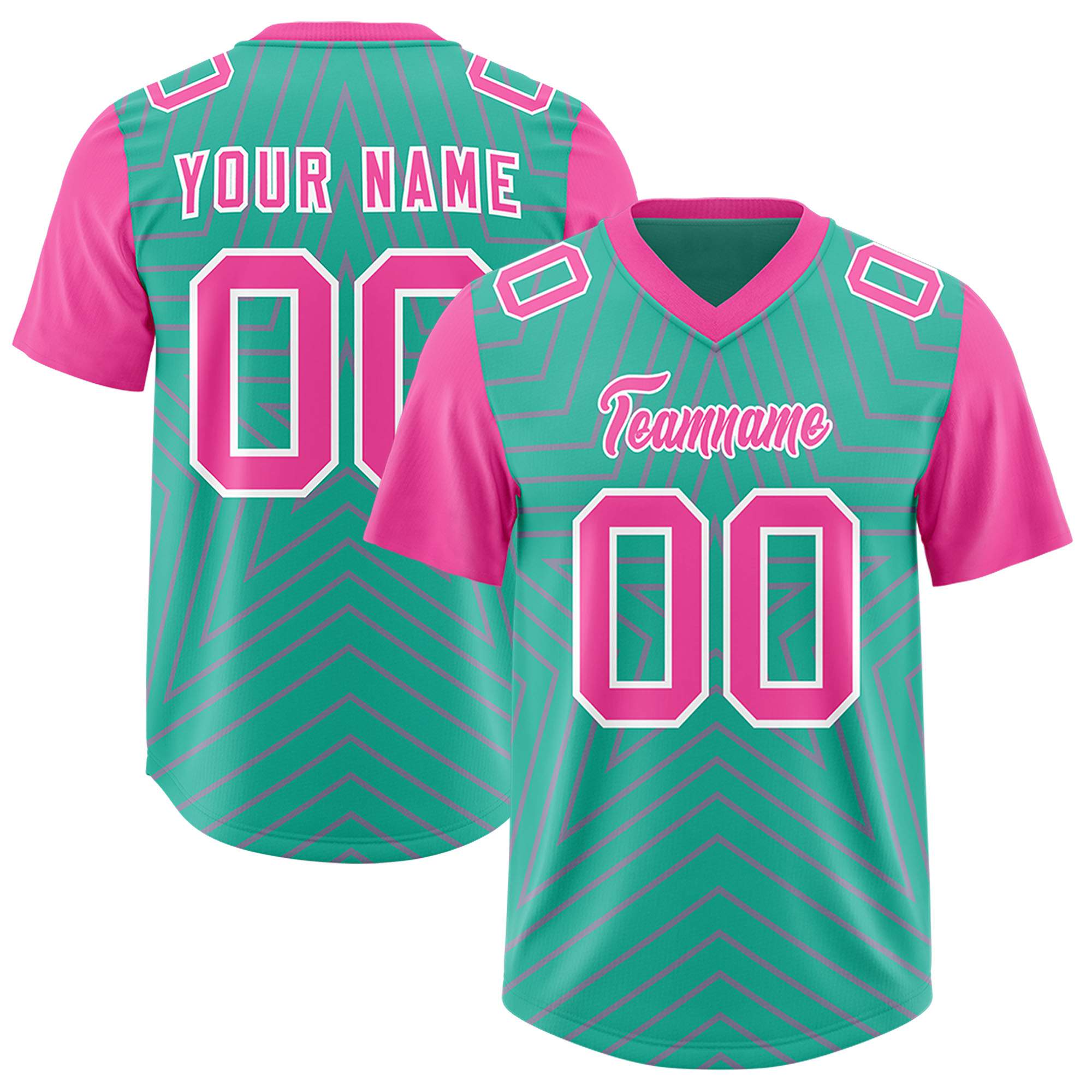 Benutzerdefiniertes leuchtend grün-rosa personalisiertes Sternmuster mit Raglanärmeln, authentisches Fußballtrikot