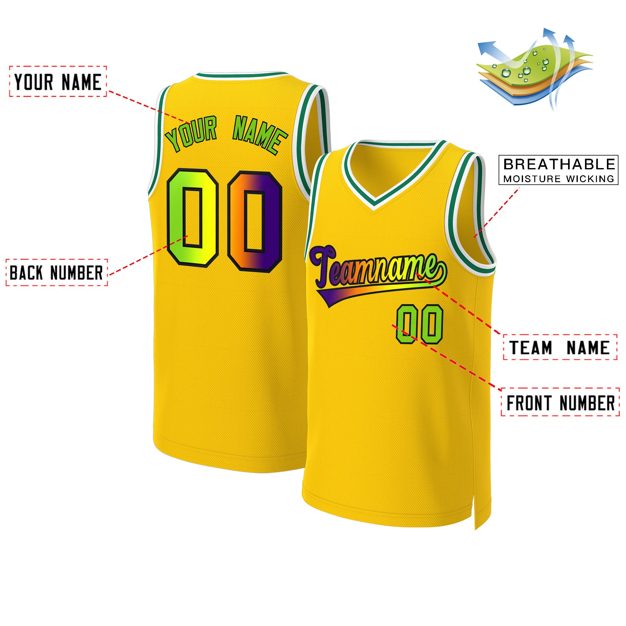 Benutzerdefiniertes Basketballtrikot mit klassischem Farbverlauf und modischen Oberteilen
