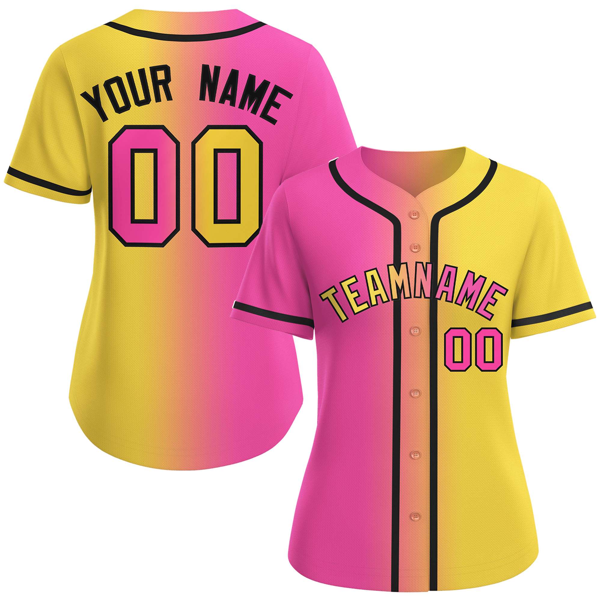 Benutzerdefiniertes, modisches Baseball-Trikot mit Farbverlauf für Damen