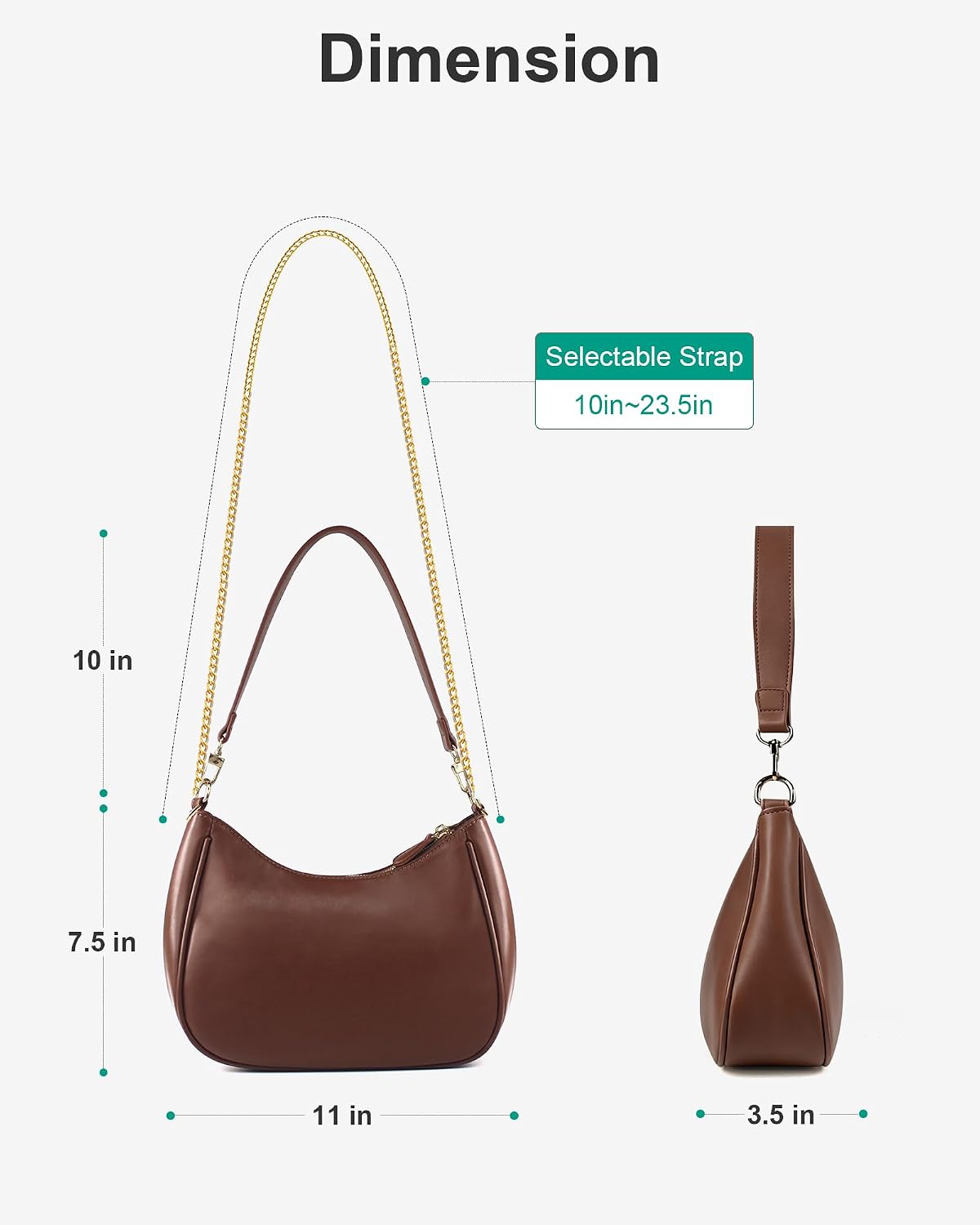 Women's Brown Leather Hobo Crossbody Purse with Chain Strap