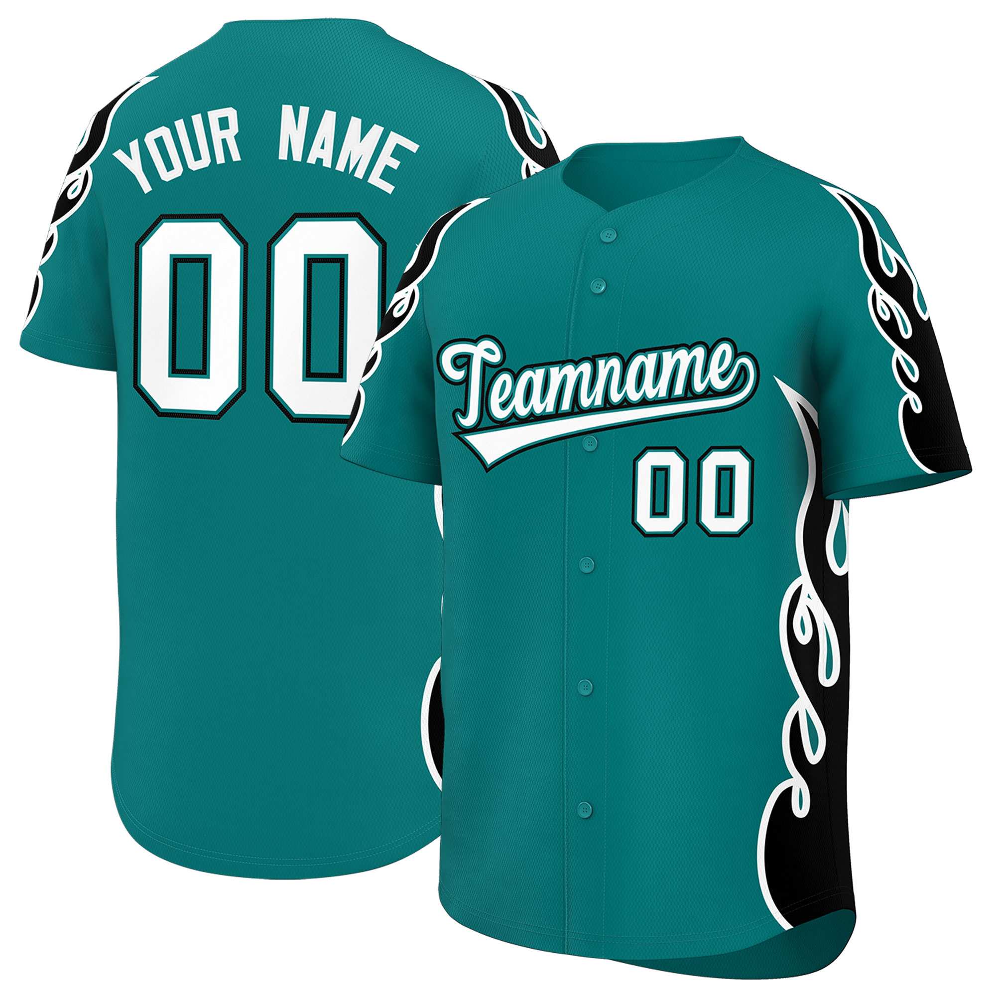 Benutzerdefiniertes Baseball-Trikot mit Seitenflammen-Umrissmuster für Sportuniformen