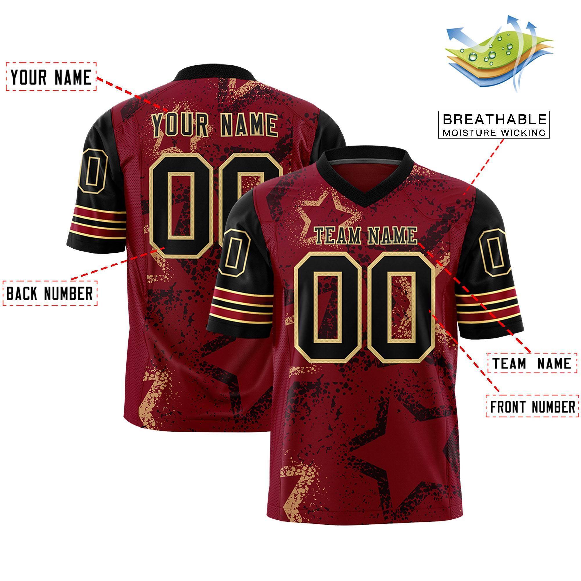 Individuell personalisiertes, authentisches Fußballtrikot mit Sternmuster-Design Individuell personalisiertes, authentisches Fußballtrikot mit Sternmuster-Design