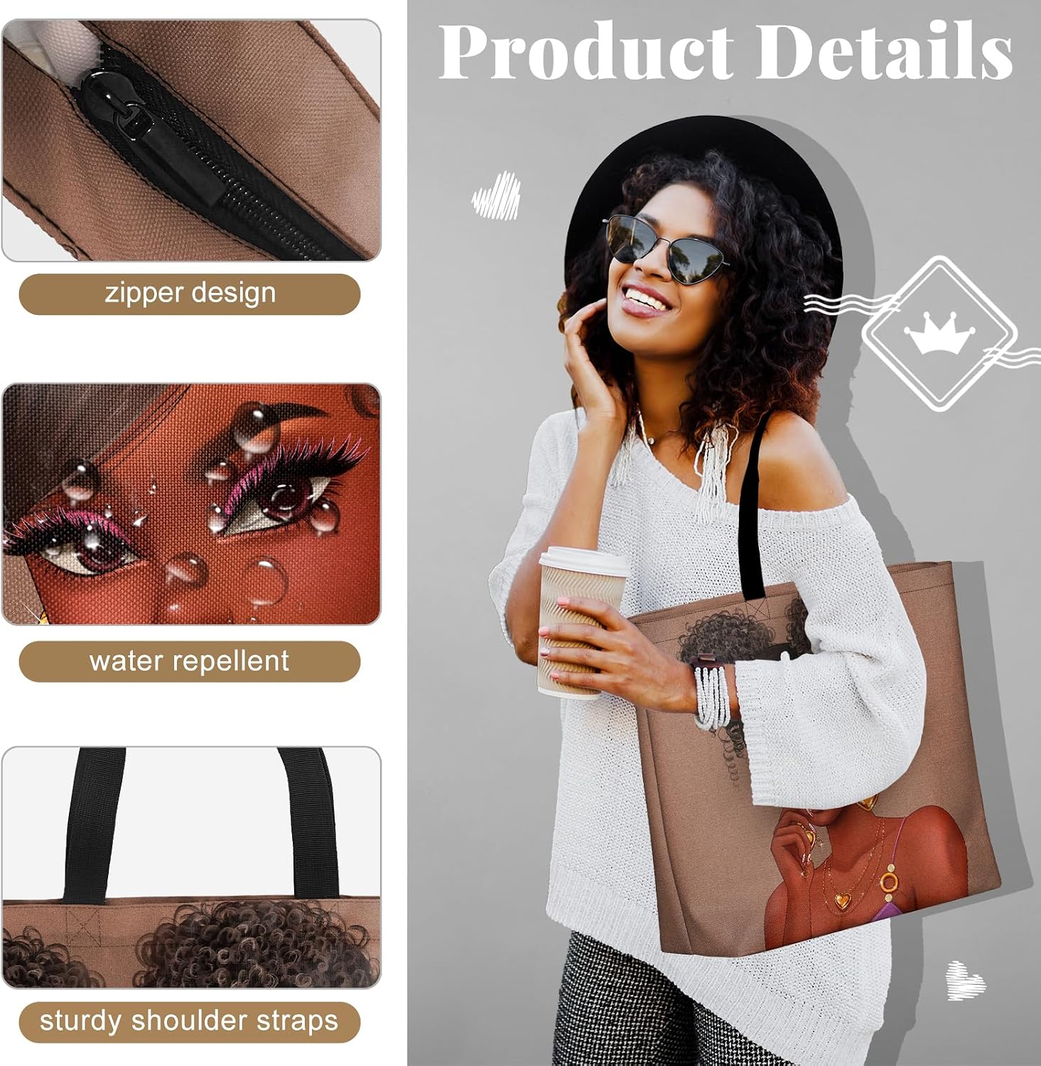 Women's Canvas Tote Bag Brown Contrast Handles